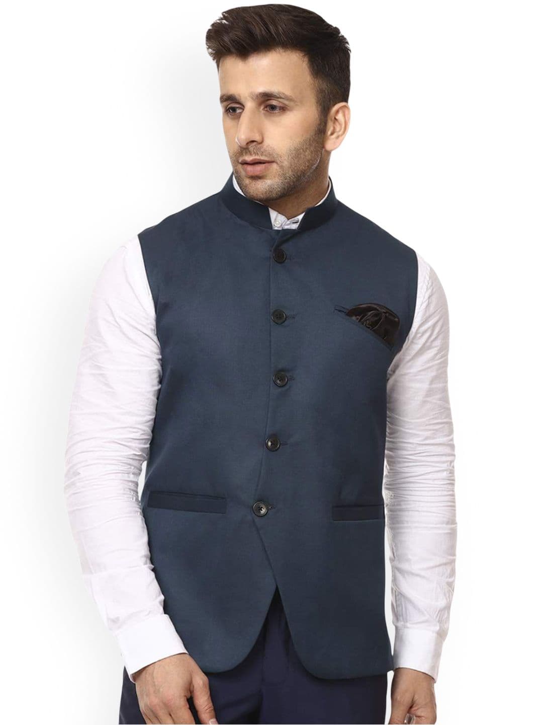 VEERA PARIDHAAN Cotton Chinese Collar Nehru Jackets - view 1