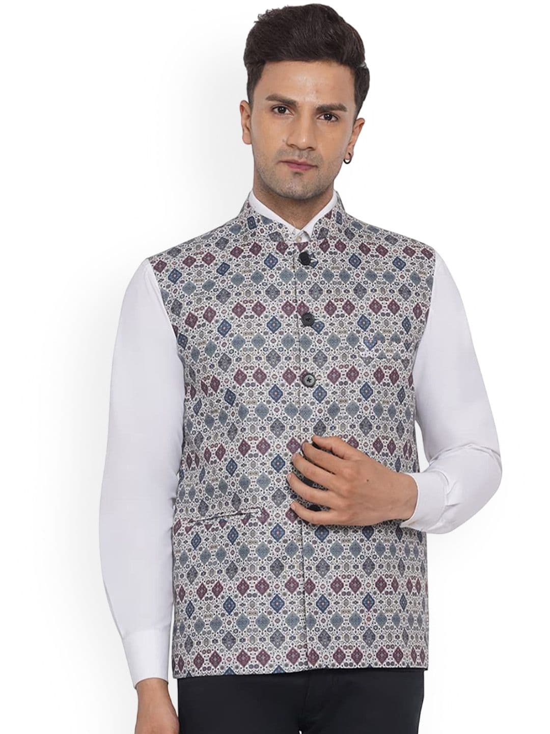 VEERA PARIDHAAN Printed Woven Design Mandarin Collar Nehru Jacket - view 1