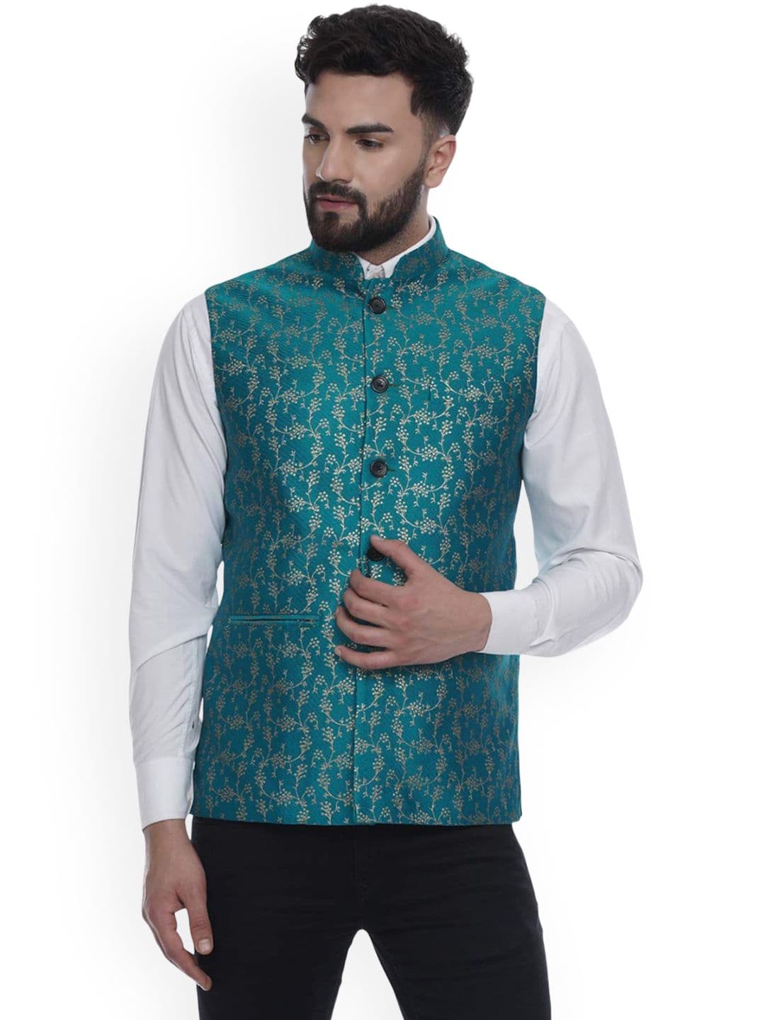 VEERA PARIDHAAN Banarasi Printed Chinese Collar Nehru Jacket - view 1