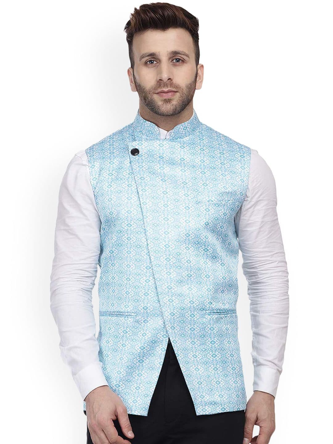 VEERA PARIDHAAN Satin Printed Chinese Collar Nehru Jacket - view 1