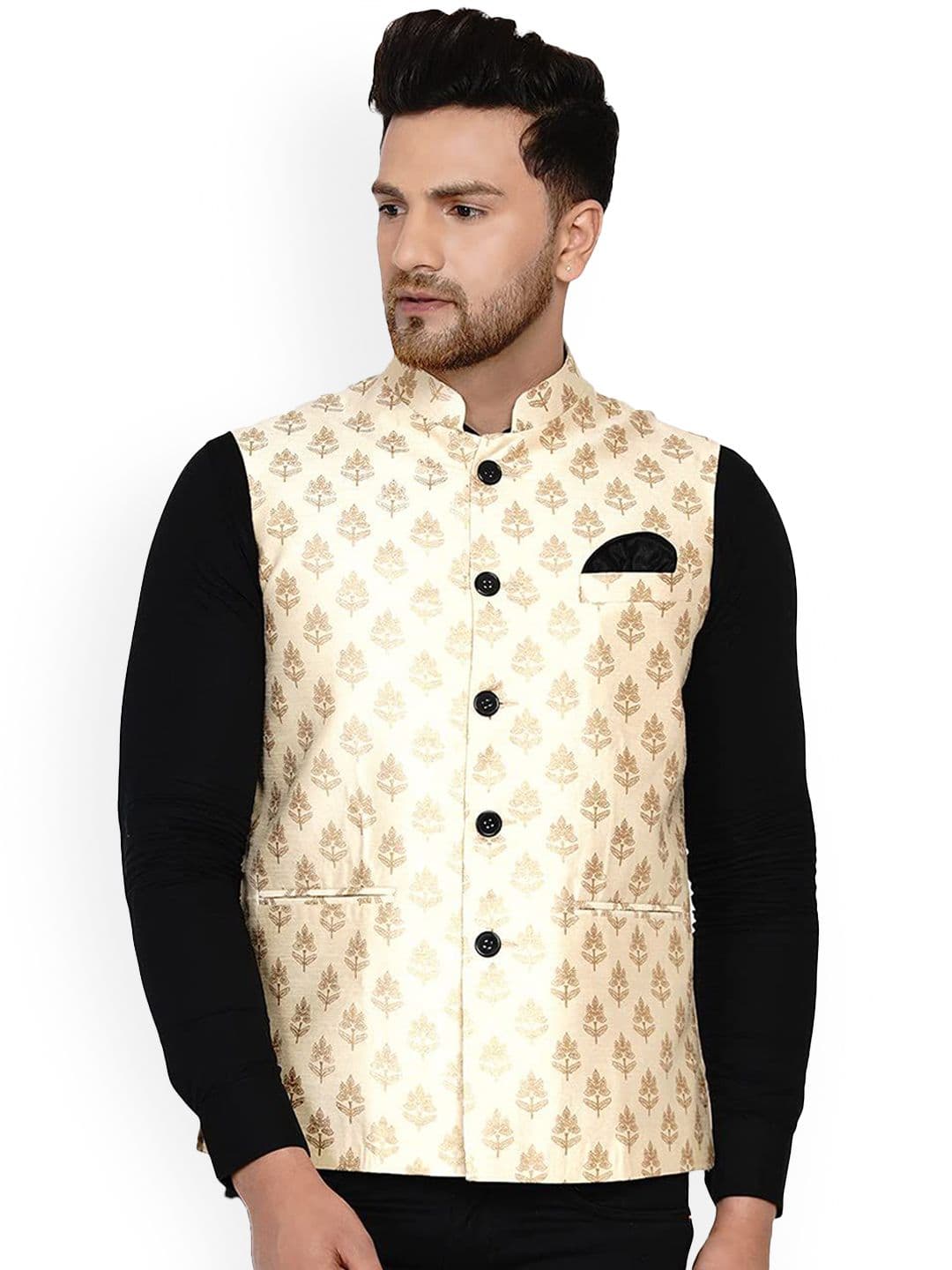 VEERA PARIDHAAN Printed Banarasi Design Mandarin Collar Nehru Jacket - view 1