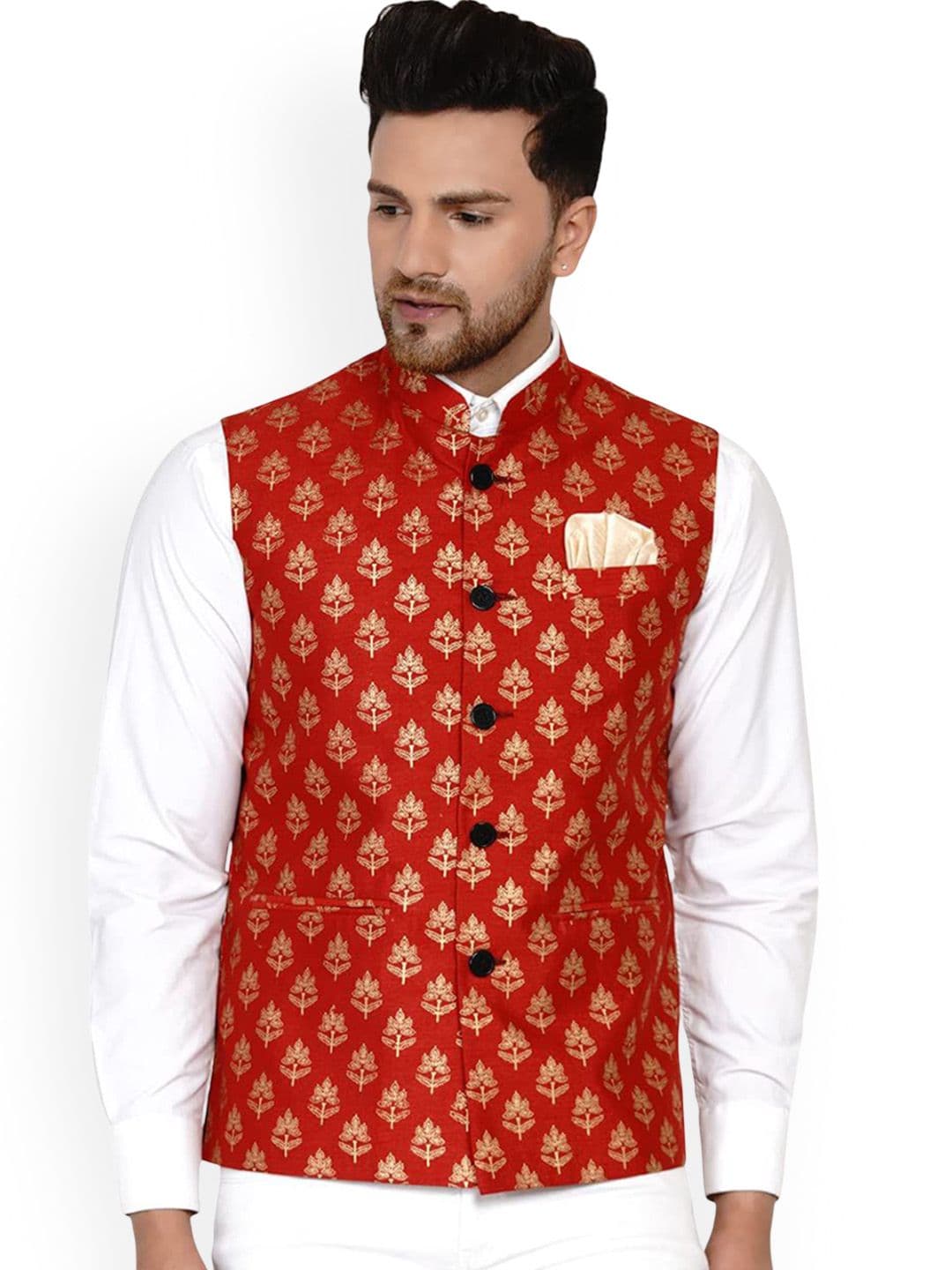 VEERA PARIDHAAN Banarasi Printed Mandarin Collar Nehru Jacket - view 1