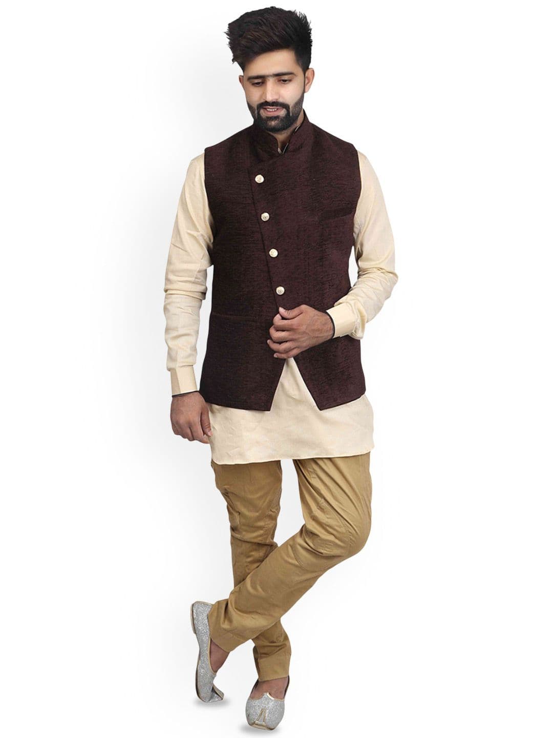 VEERA PARIDHAAN Corduroy Chinese Collar Nehru Jacket - view 1