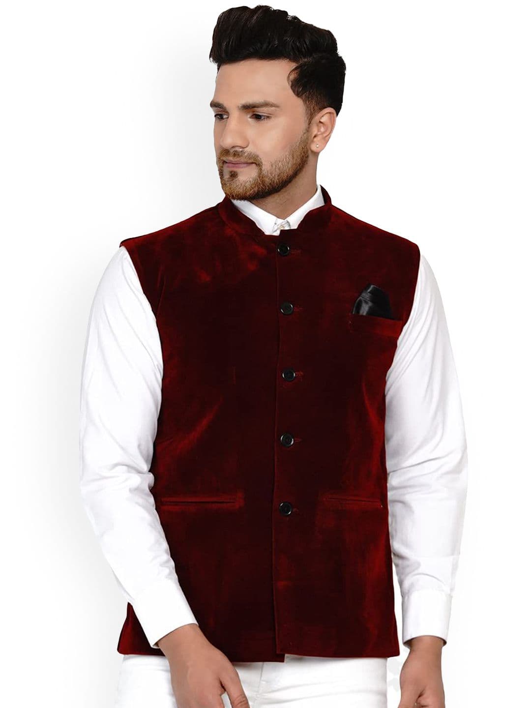 VEERA PARIDHAAN Velvet Mandarin Collar Nehru Jacket - view 1