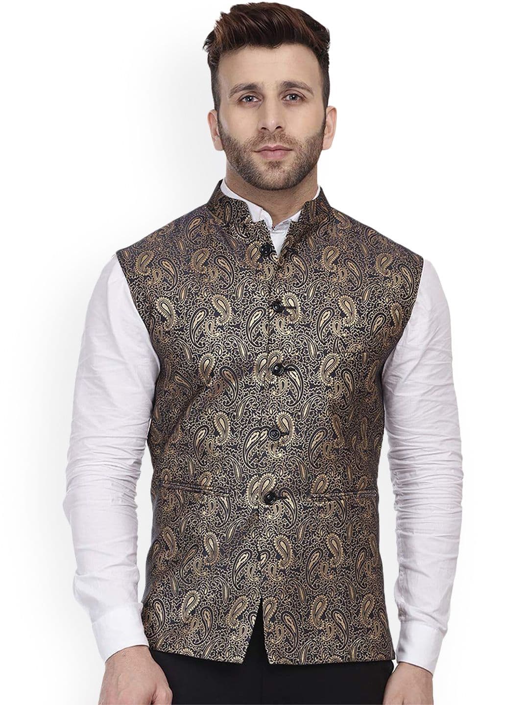 VEERA PARIDHAAN Printed Banarasi Mandarin Collar Nehru Jackets - view 1
