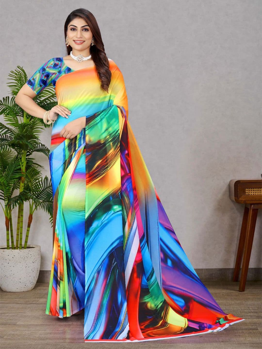 P D Silk Mills Floral Pure Georgette Saree - view 1