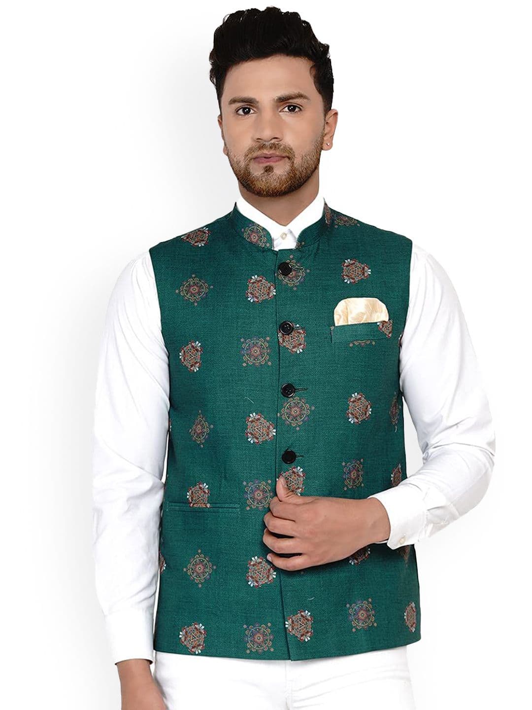 VEERA PARIDHAAN Pure Cotton Printed Mandarin Collar Nehru Jacket - view 1