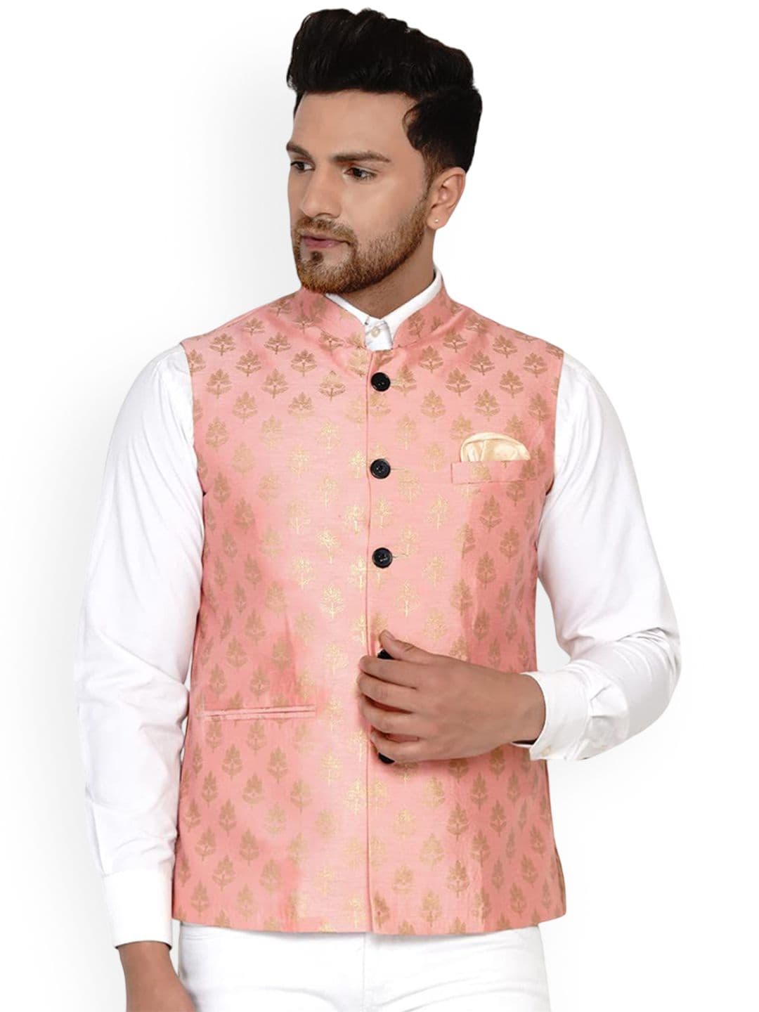 VEERA PARIDHAAN Banarasi Printed Mandarin Collar Nehru Jacket - view 1