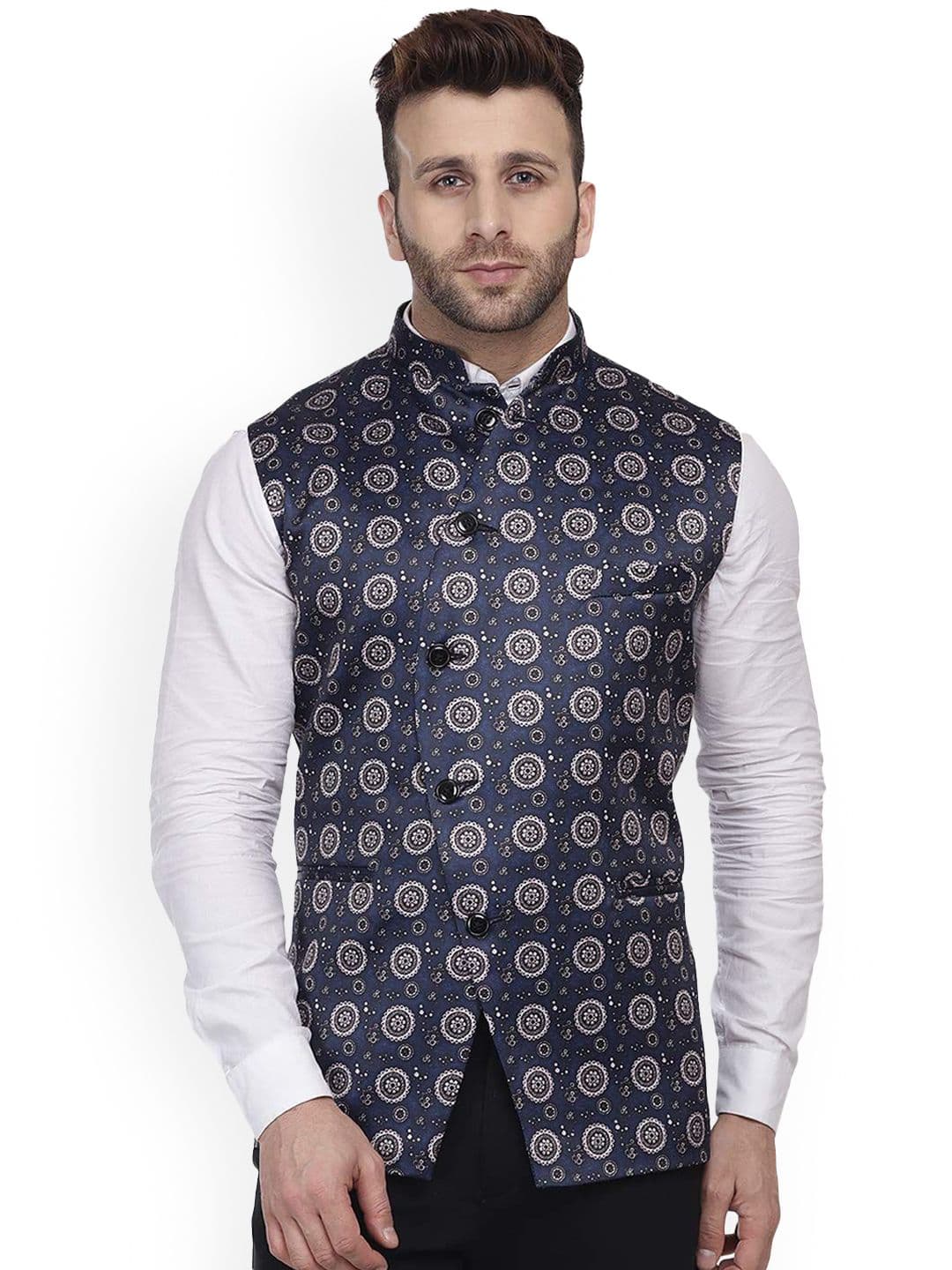 VEERA PARIDHAAN Satin Printed Nehru Jackets - view 1