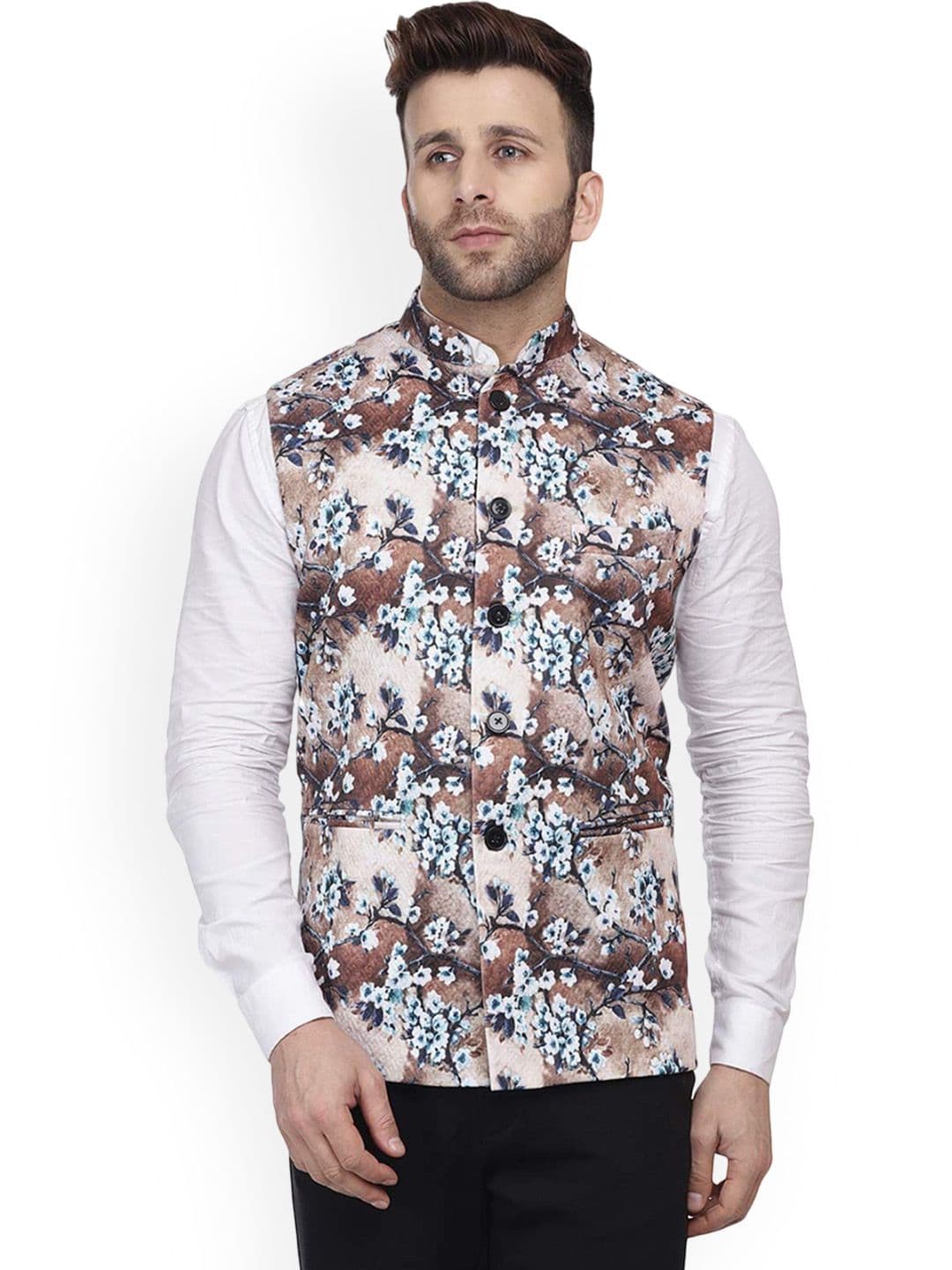 VEERA PARIDHAAN Floral Printed Pure Cotton Nehru Jacket - view 1