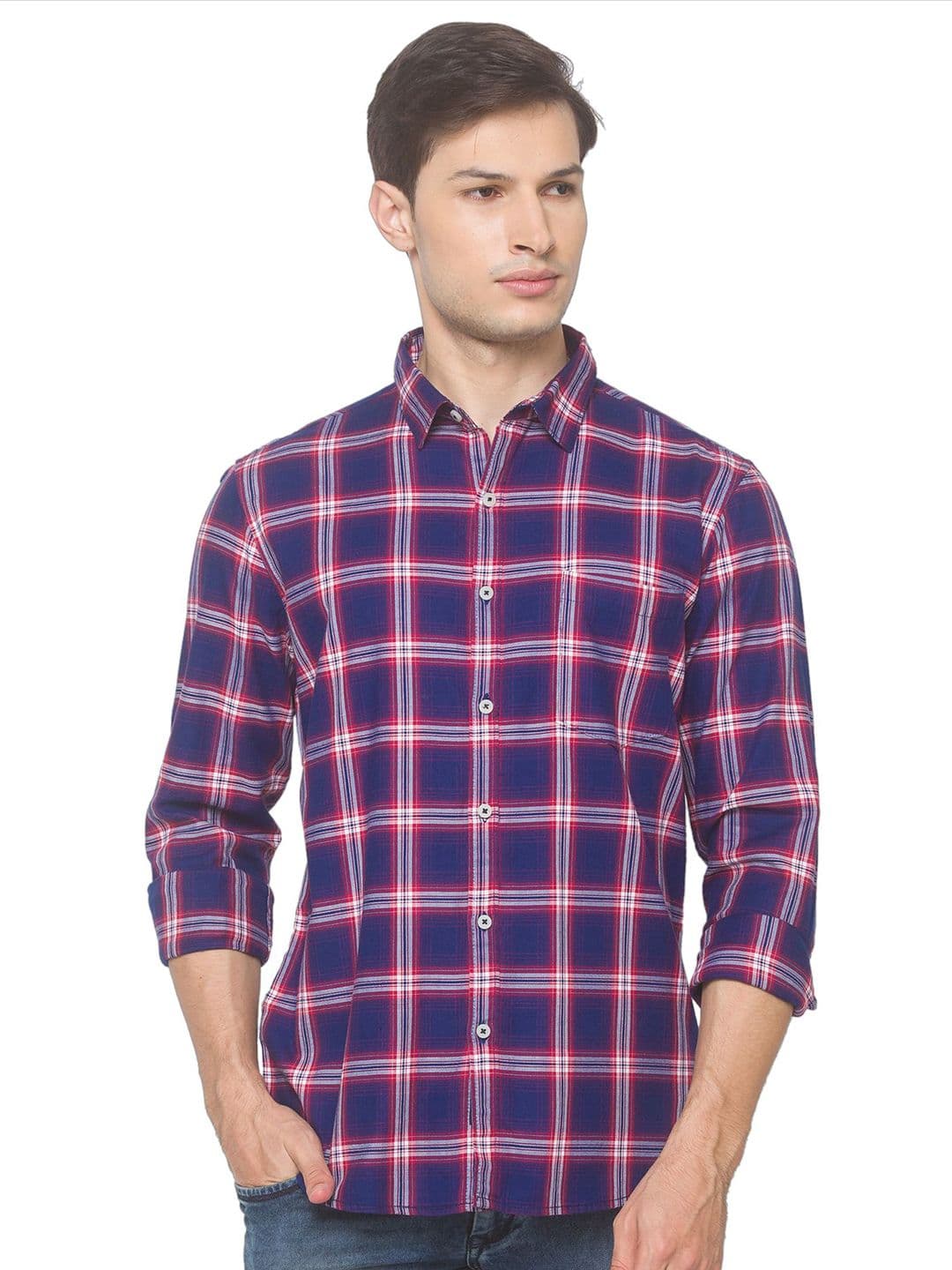 SNX Men Tailored Fit Checked Casual Shirt