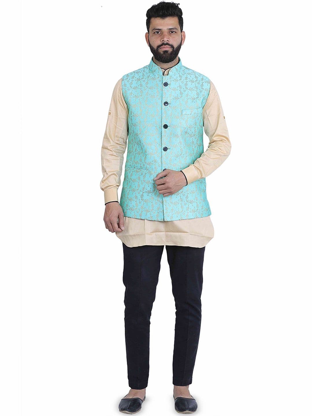 VEERA PARIDHAAN Printed Mandarin Collar Nehru Jackets - view 1
