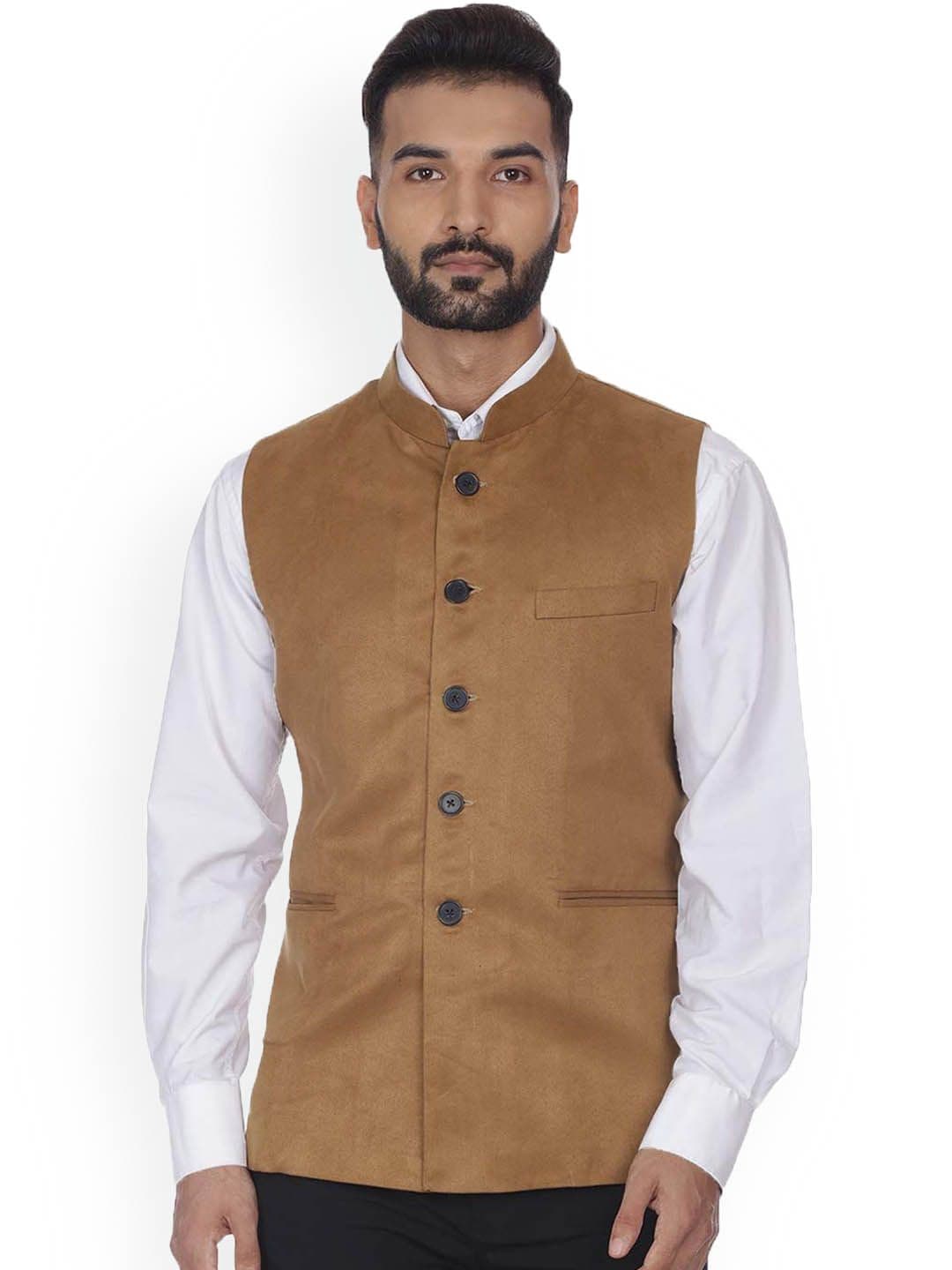 VEERA PARIDHAAN Suede Velvet Mandarin Collar Nehru Jacket - view 1