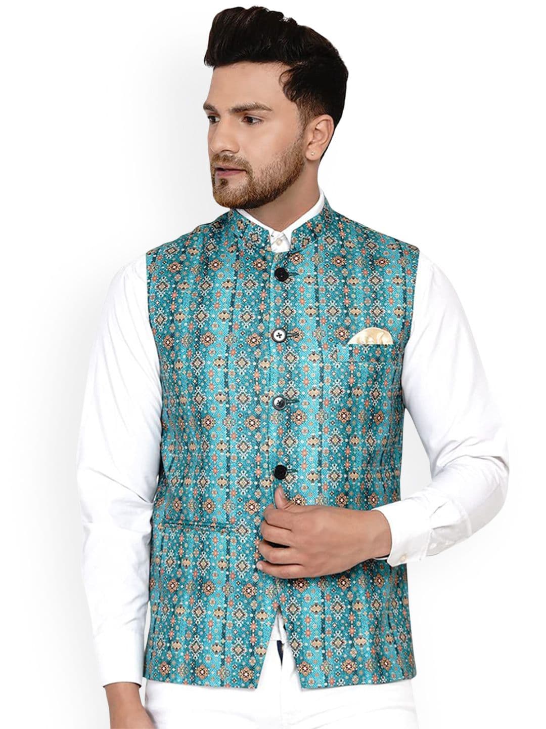 VEERA PARIDHAAN Pure Cotton Printed Mandarin Collar Nehru Jacket - view 1