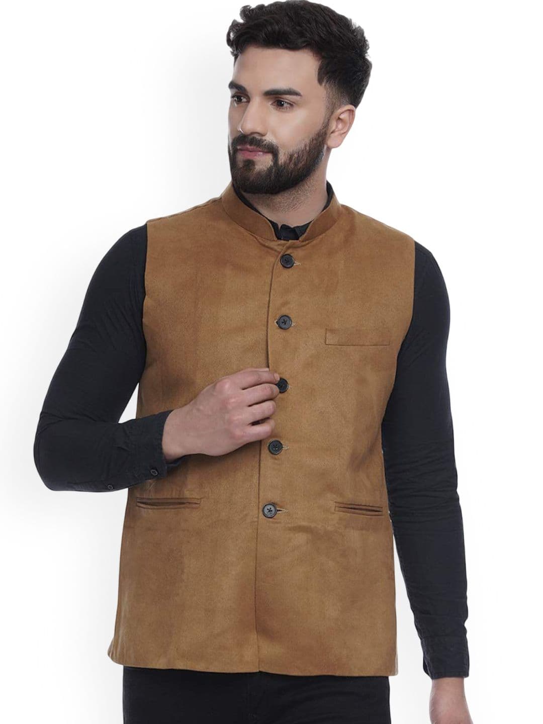 VEERA PARIDHAAN Suede Velvet Chinese Collar Nehru Jacket - view 1