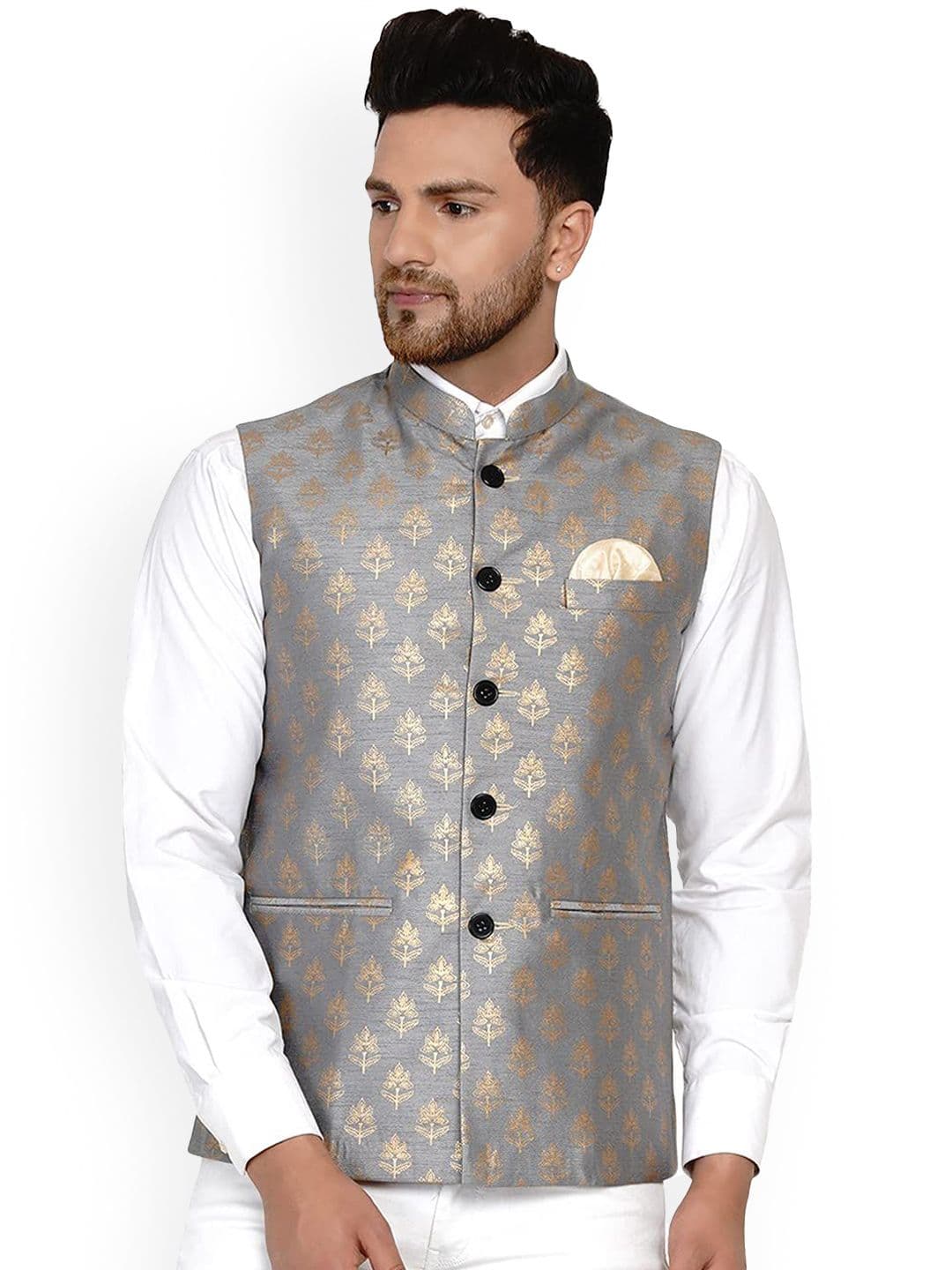 VEERA PARIDHAAN Printed Banarasi Mandarin Collar Nehru Jackets - view 1