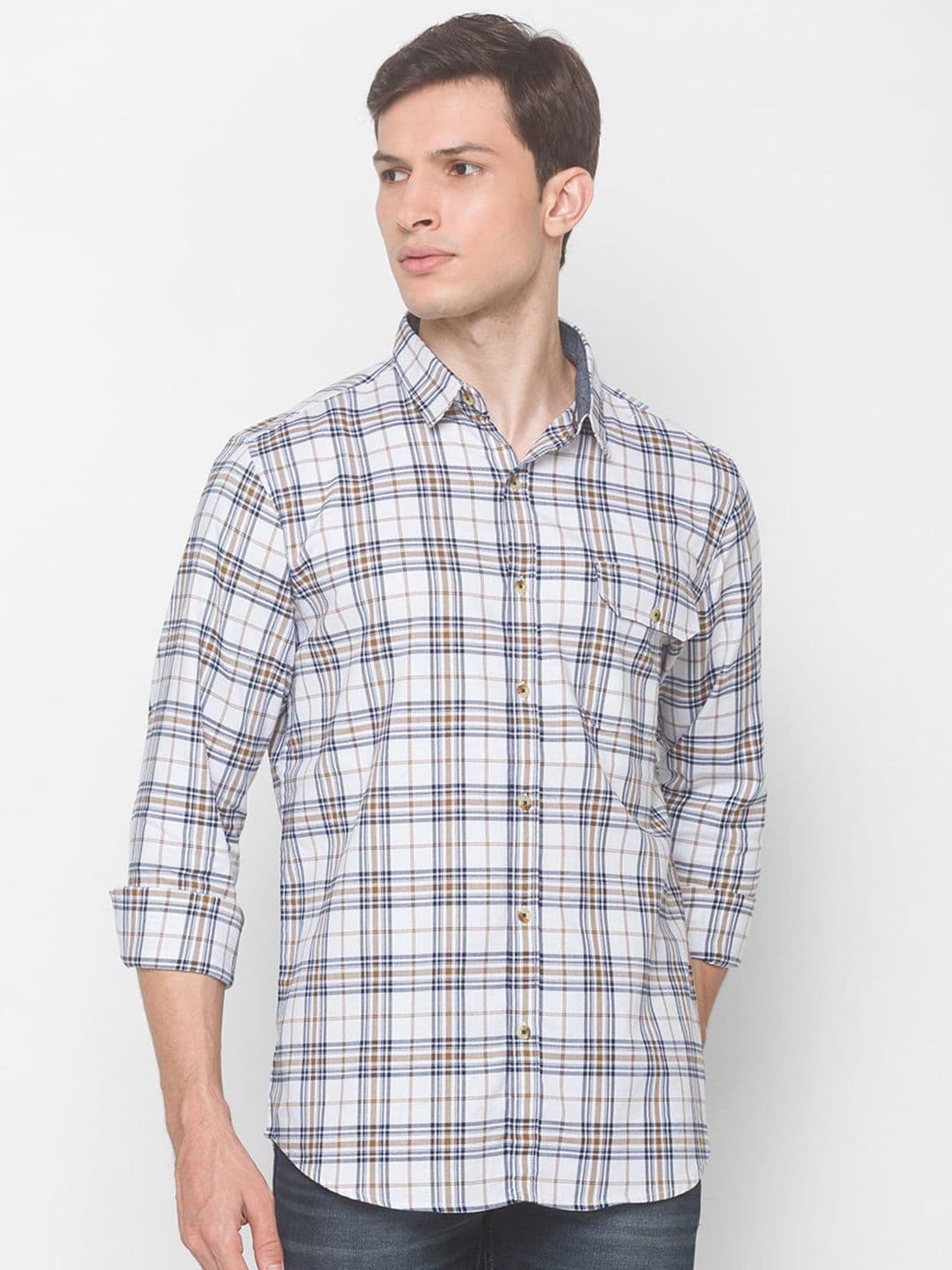 SNX Men Tailored Fit Tartan Checks Opaque Checked Casual Shirt