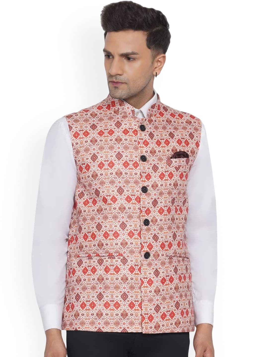 VEERA PARIDHAAN Printed Woven Design Mandarin Collar Nehru Jacket - view 1
