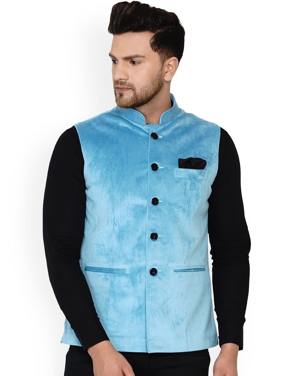 VEERA PARIDHAAN Velvet Mandarin Collar Nehru Jacket - view 1