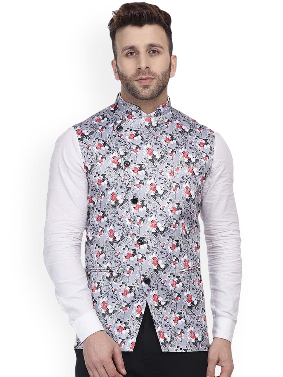 VEERA PARIDHAAN Printed Mandarin Collar Nehru Jackets - view 1