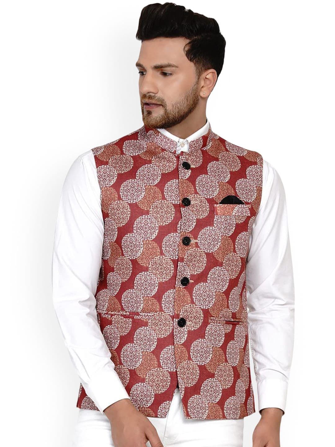 VEERA PARIDHAAN Printed Cotton Nehru Jacket - view 1