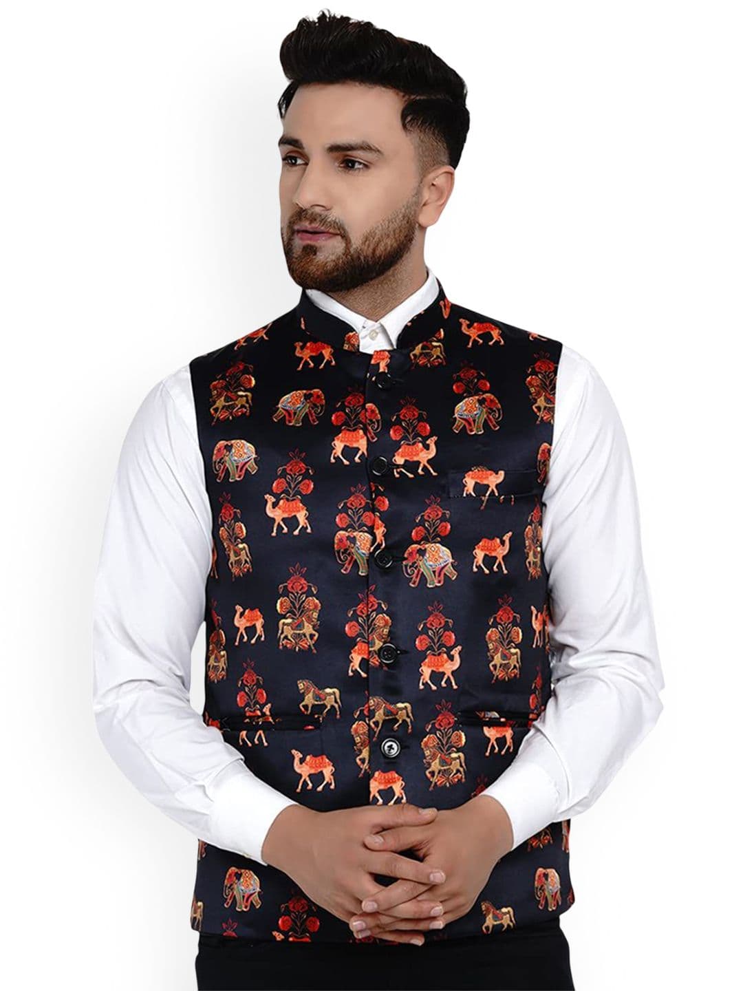 VEERA PARIDHAAN Printed Mandarin Collar Nehru Jackets - view 1