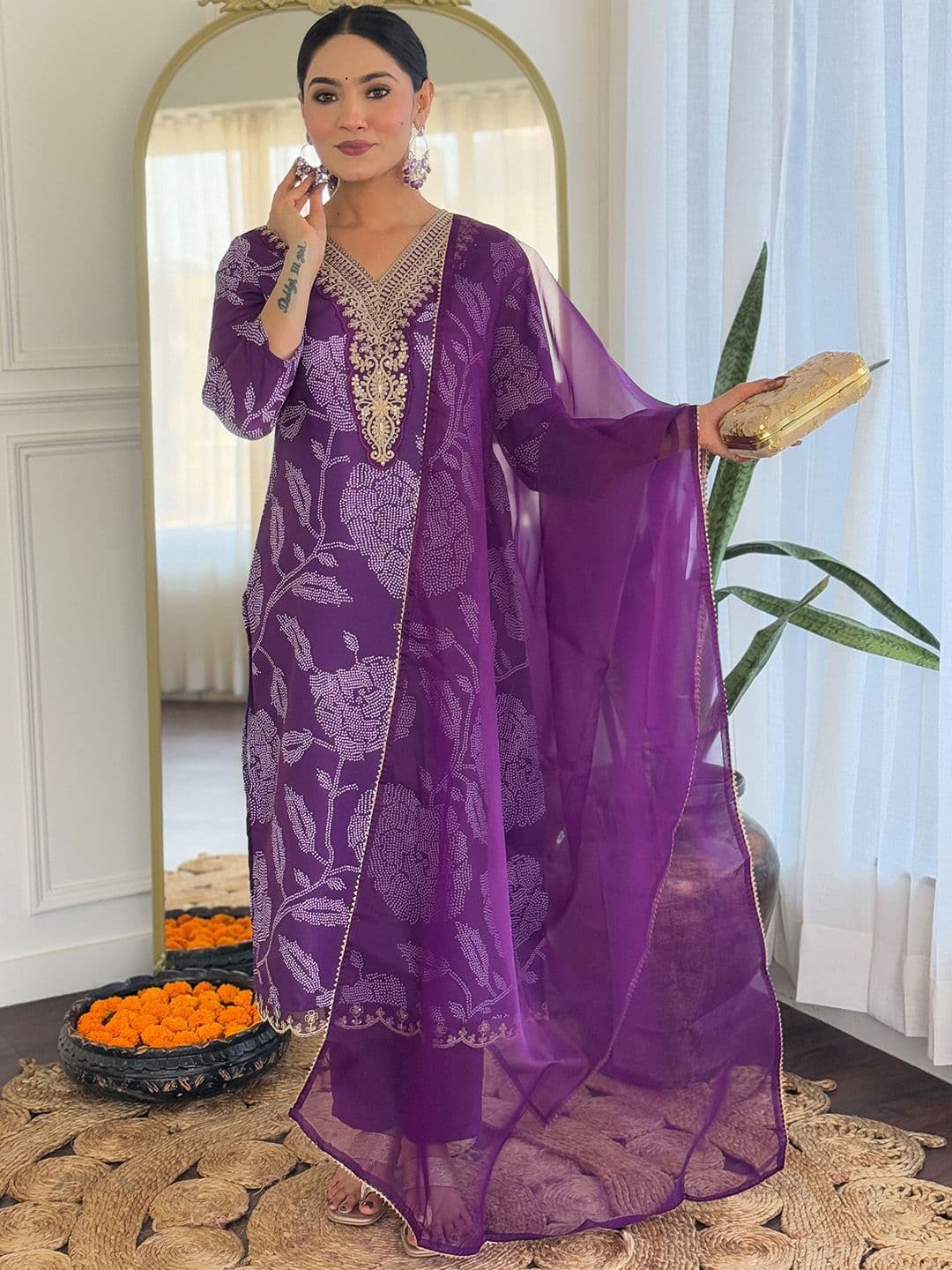 KALINI Women Floral Embroidered Regular Kurta with Trousers & With Dupatta - view 1