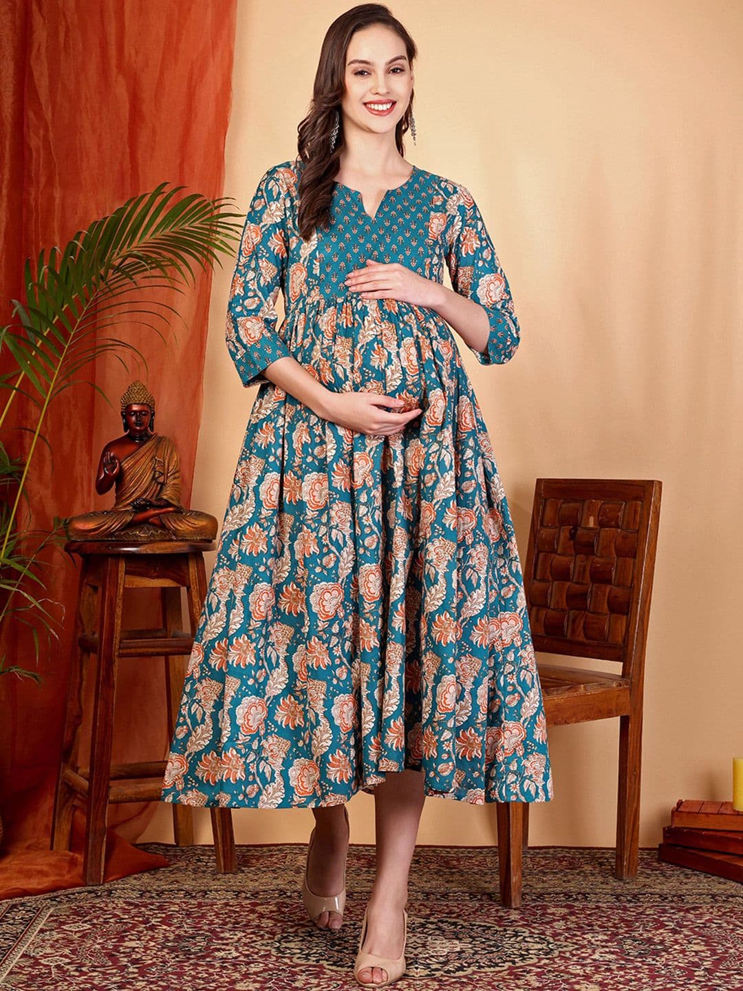 TARANJAL Women Floral Printed Maternity Anarkali Kurta - view 1