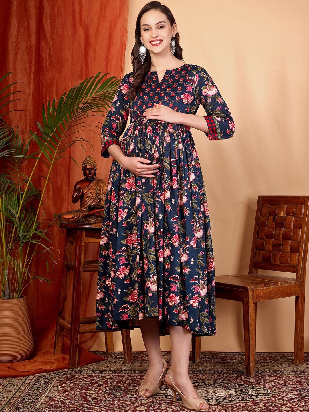 TARANJAL Women Floral Printed Maternity Anarkali Kurta - view 1