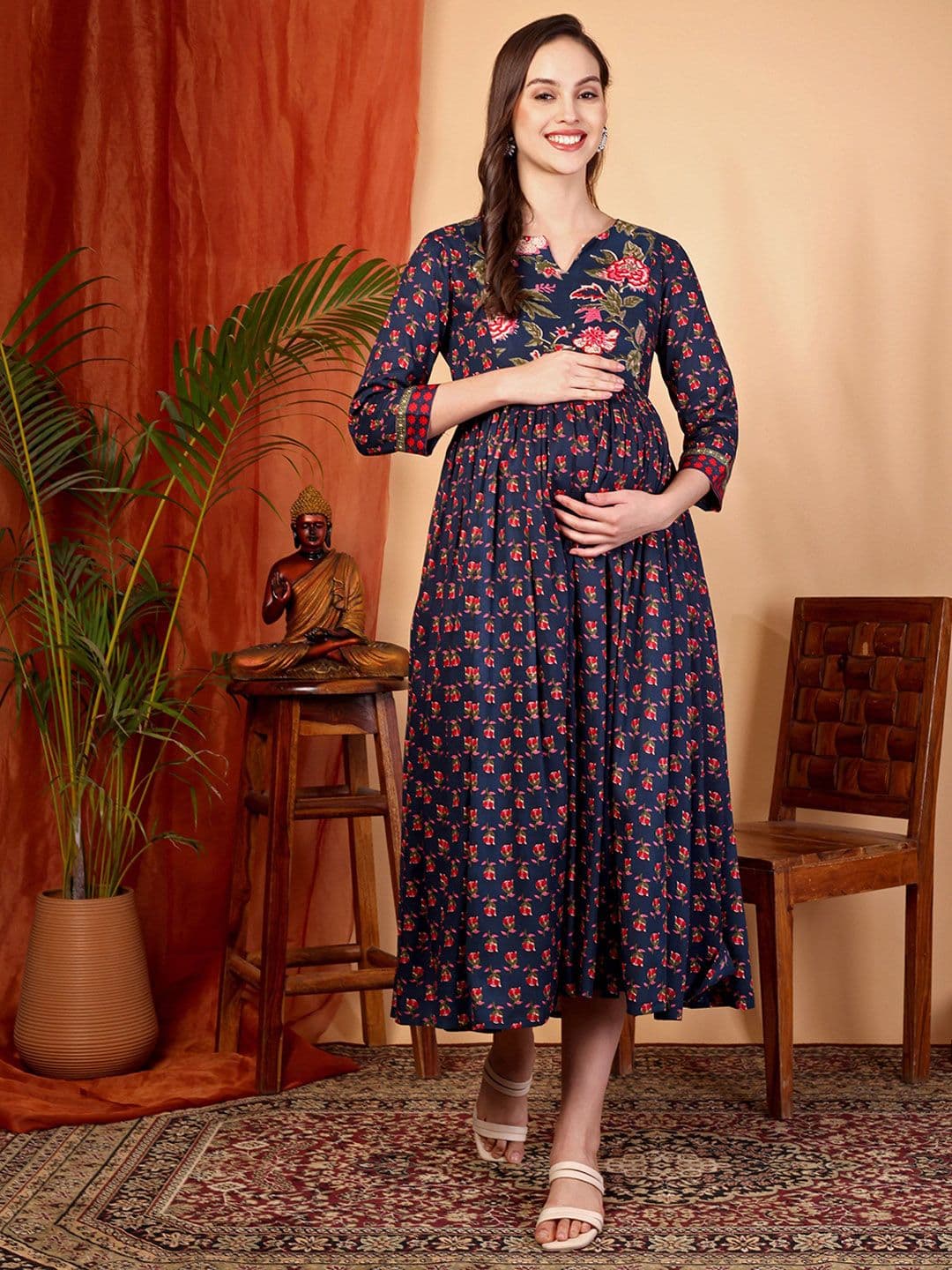 TARANJAL Women Floral Printed Maternity Anarkali Kurta - view 1