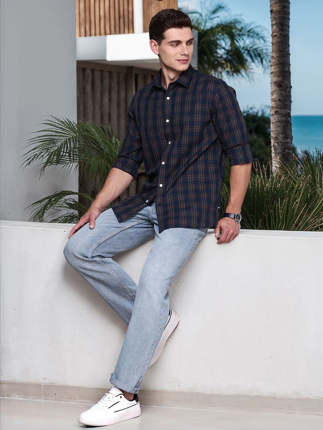Nautica Pure Cotton Slim Fit Checked Casual Shirt - view 1