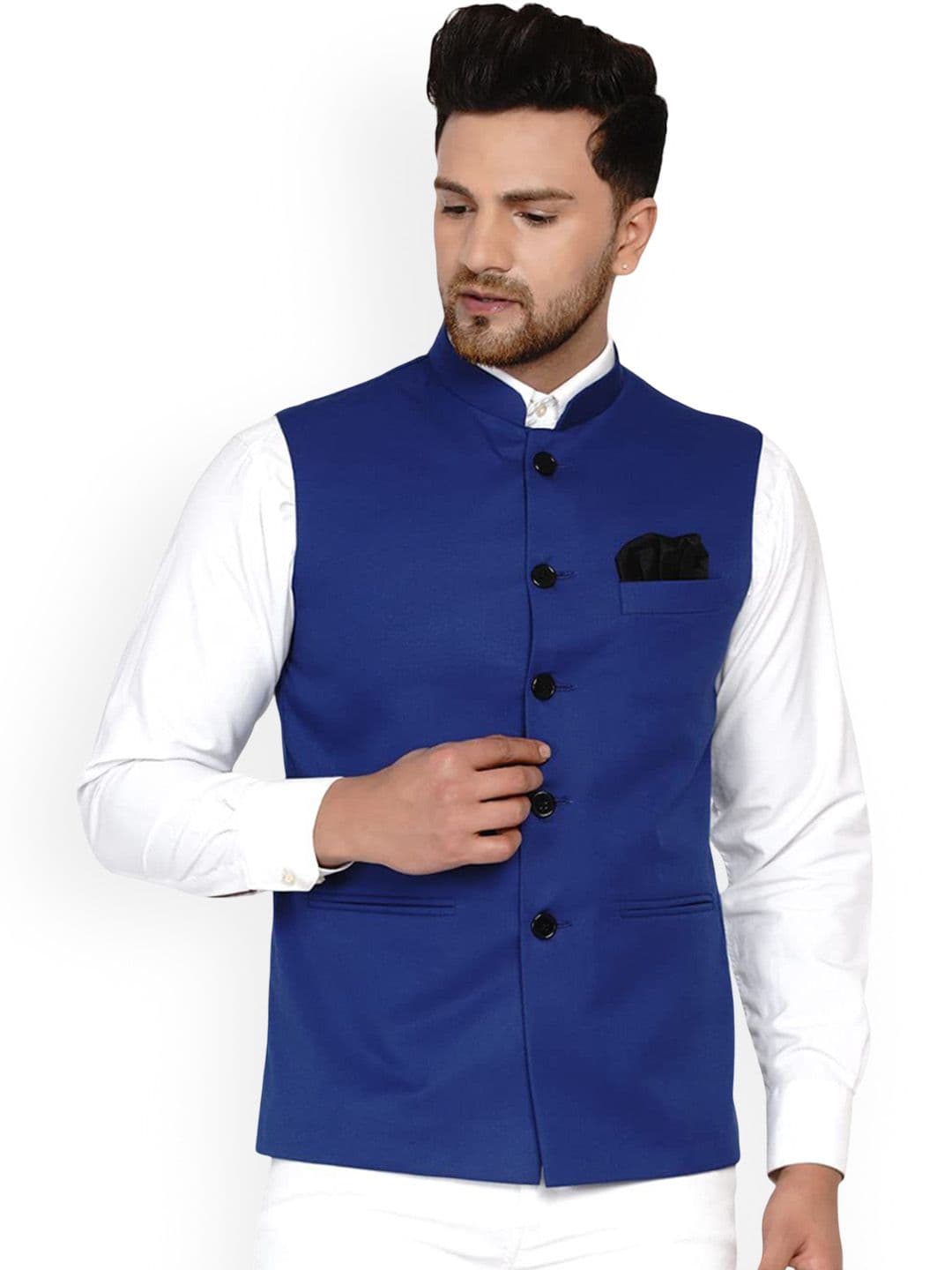 VEERA PARIDHAAN Cotton Woven Design Mandarin Collar Nehru Jackets - view 1