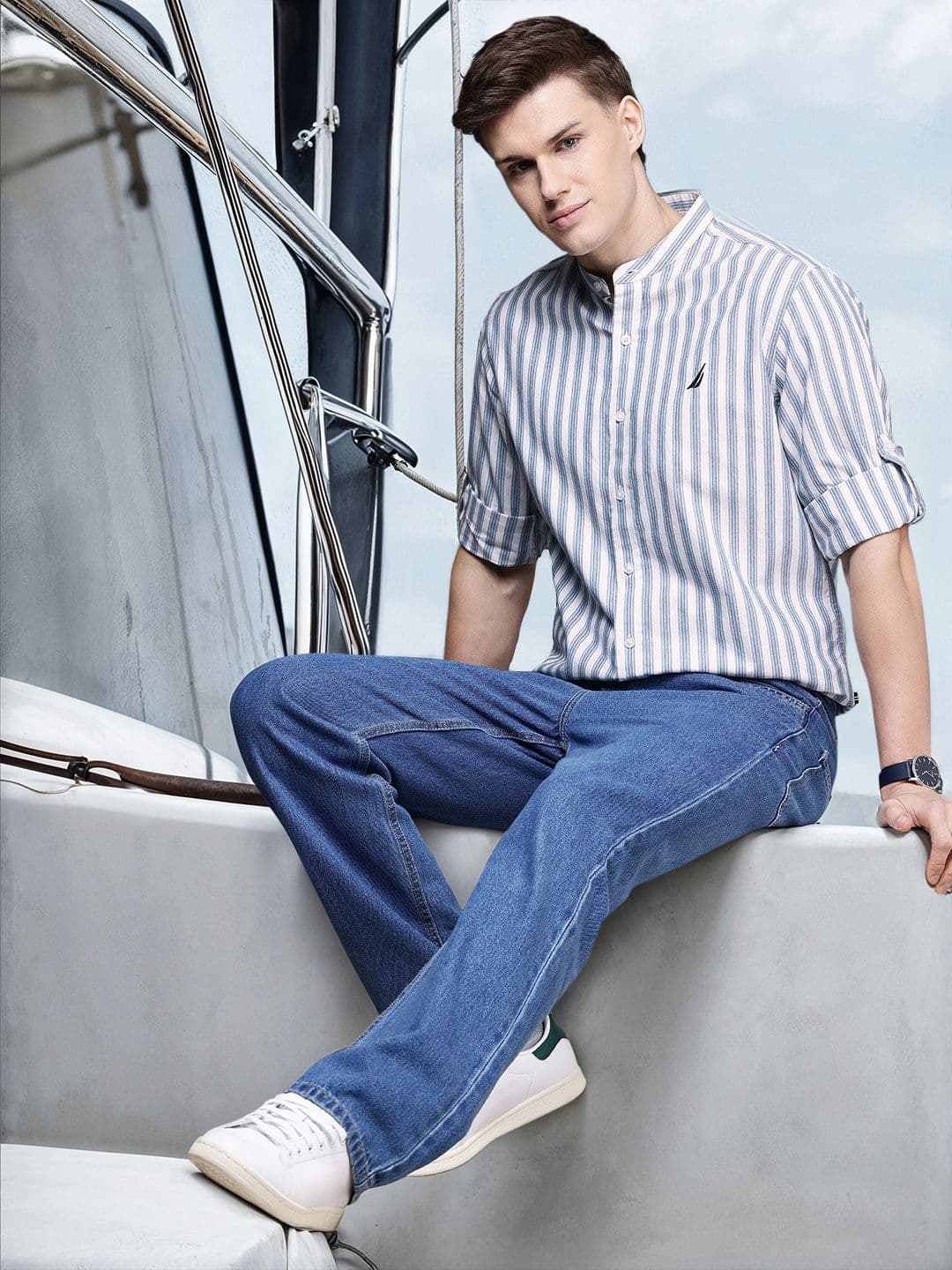 Nautica Men Premium Slim Fit Striped Pure Cotton Casual Shirt - view 1