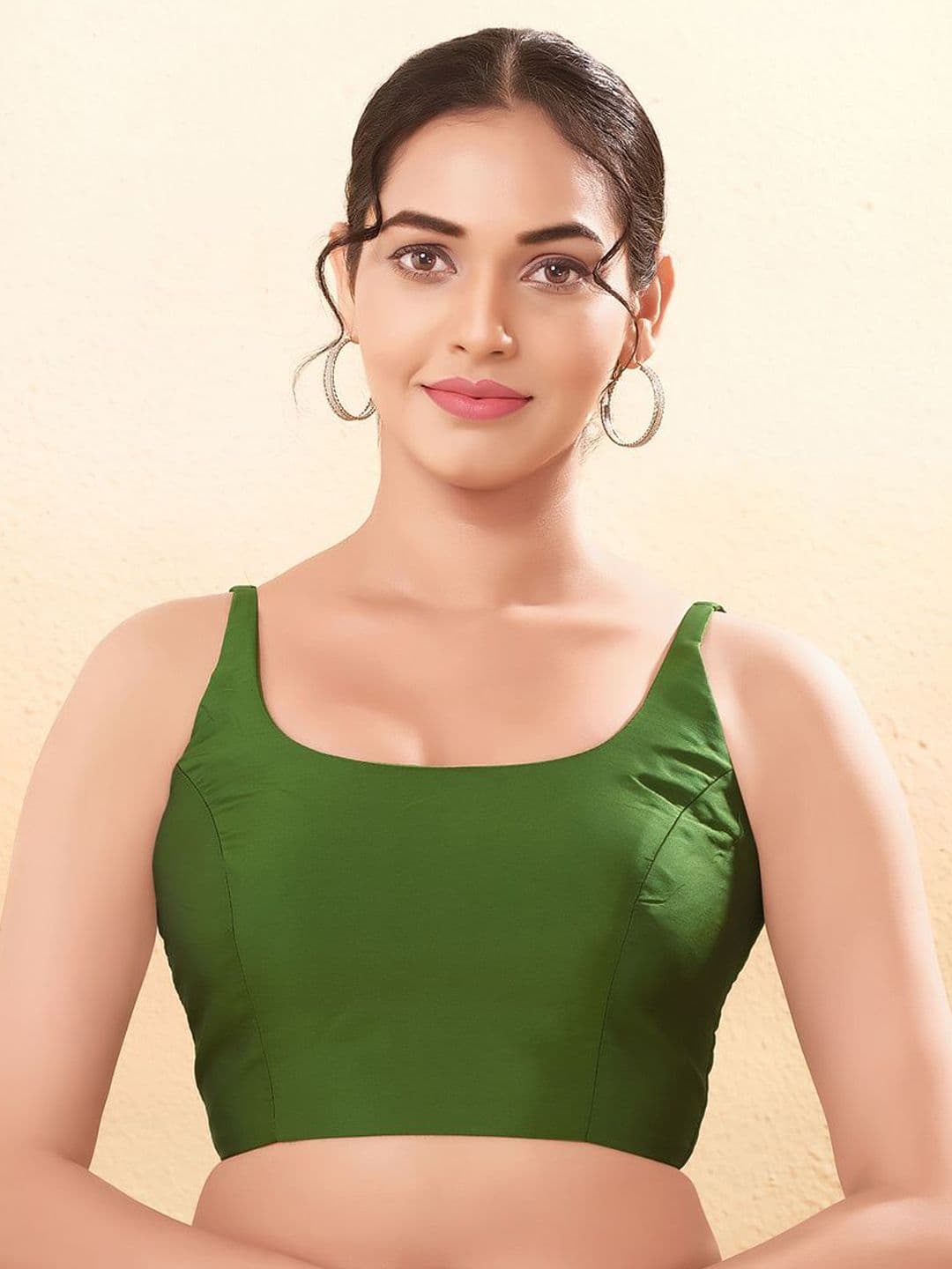 VAMAS - THE DESIGNER BLOUSES Green Taffeta Silk Solid Sleeveless Readymade Saree Blouse - view 1