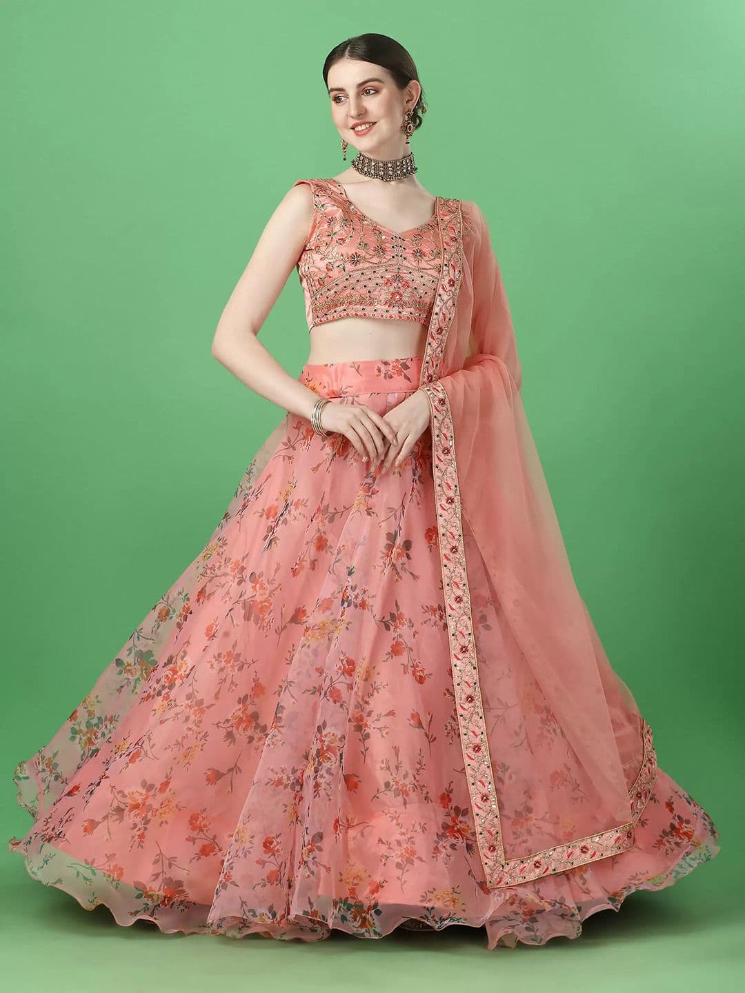 Piludi Printed Semi-Stitched Lehenga & Unstitched Blouse With Dupatta - view 1