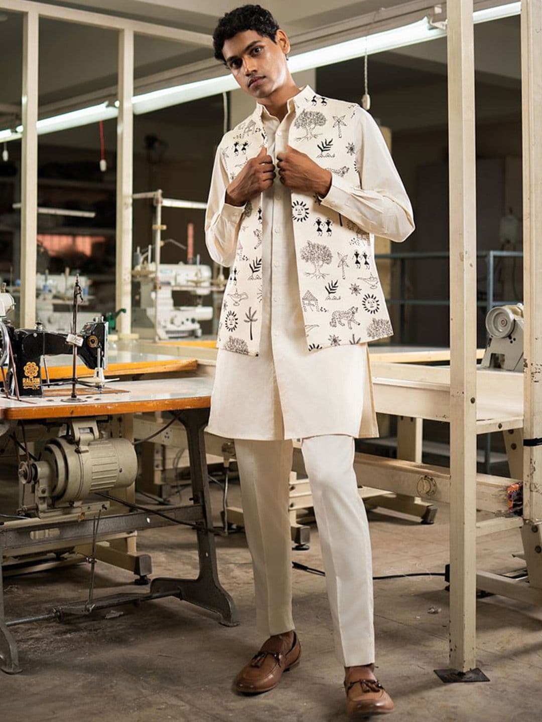 Project Bandi Printed Satin Nehru Jacket - view 1