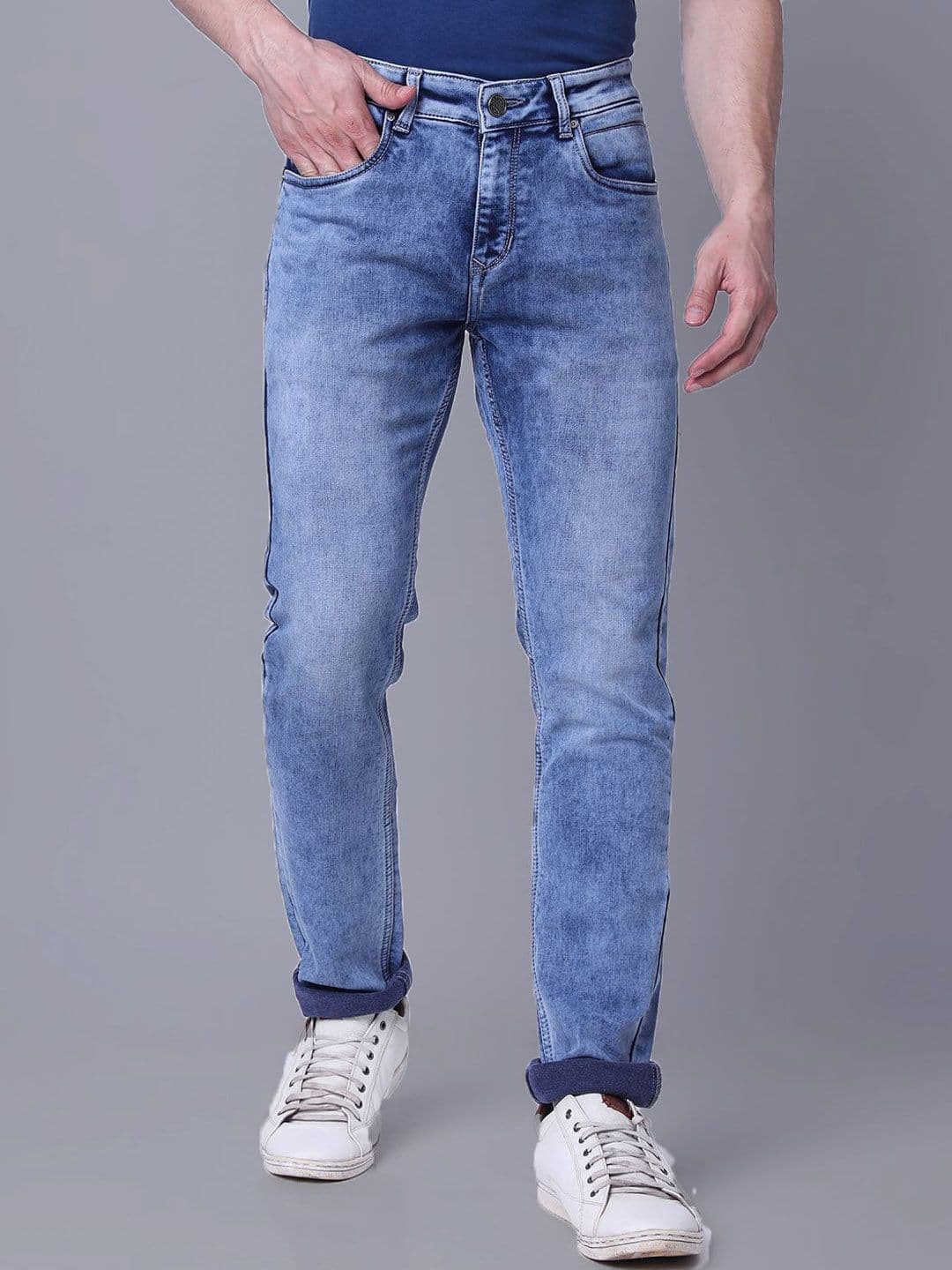 fineblu Men Slim Fit Slash Knee Heavy Fade Stretchable Jeans - view 1