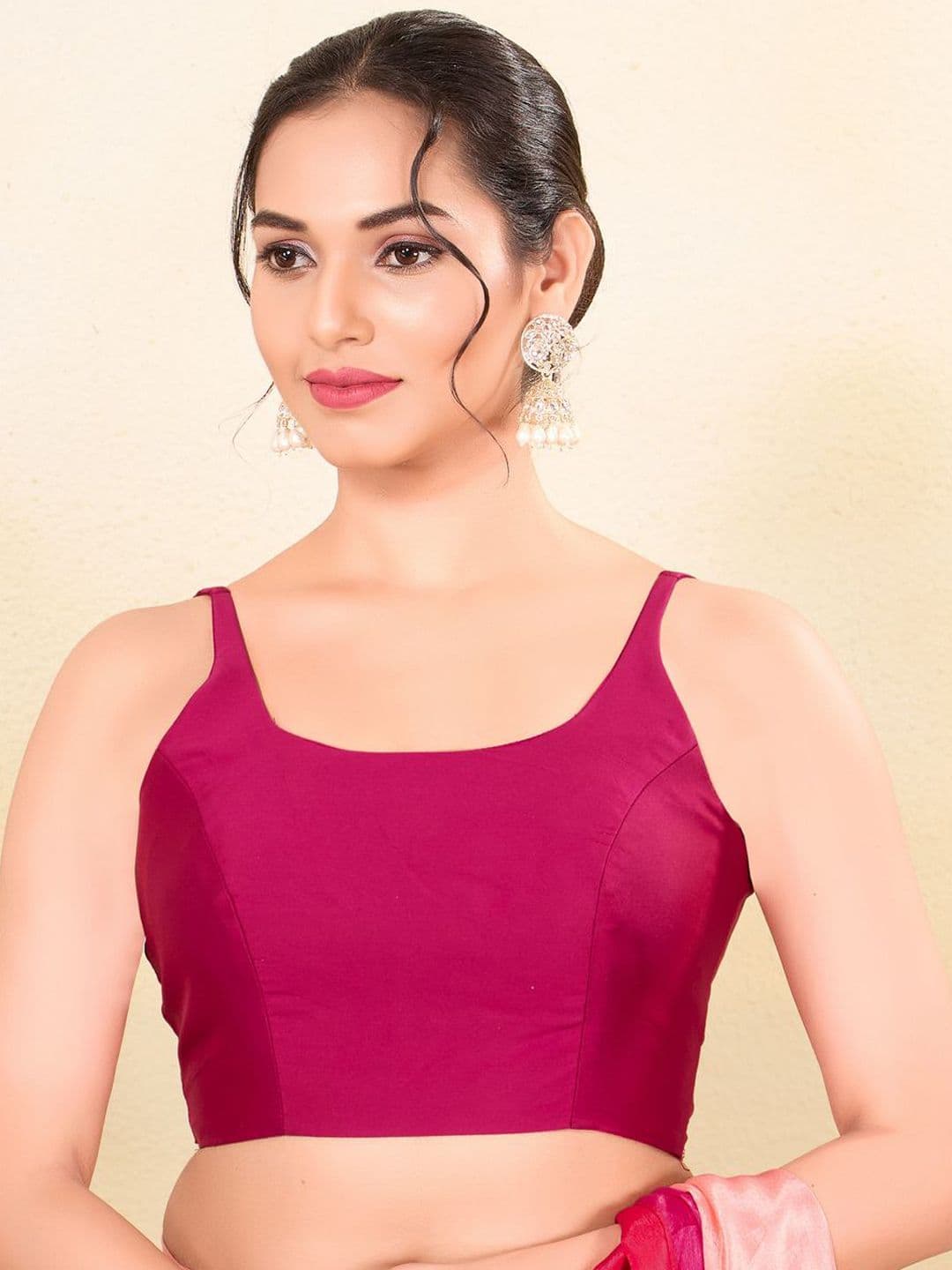 VAMAS - THE DESIGNER BLOUSES Women Pink Silk Solid Sleeveless Readymade Saree Blouse - view 1