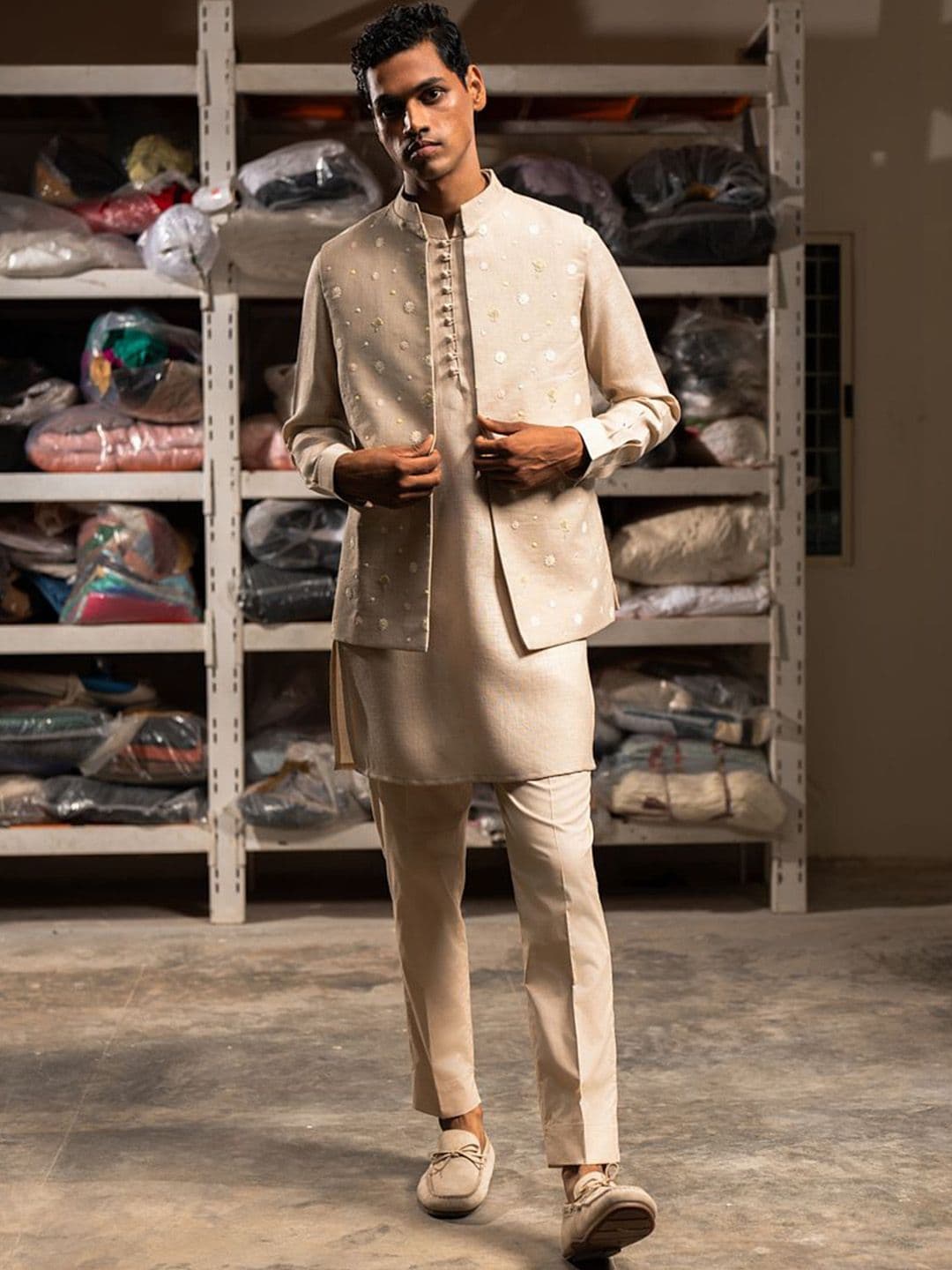 Project Bandi Embroidered Satin Nehru Jacket - view 1