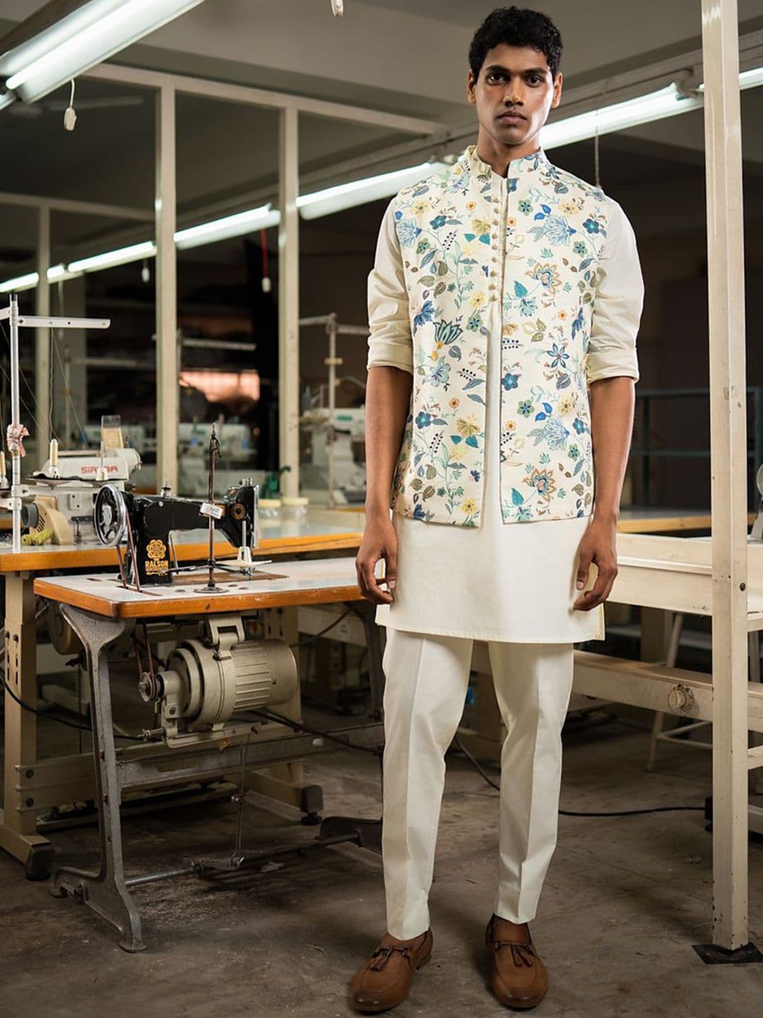 Project Bandi Floral Printed Satin Nehru Jacket - view 1