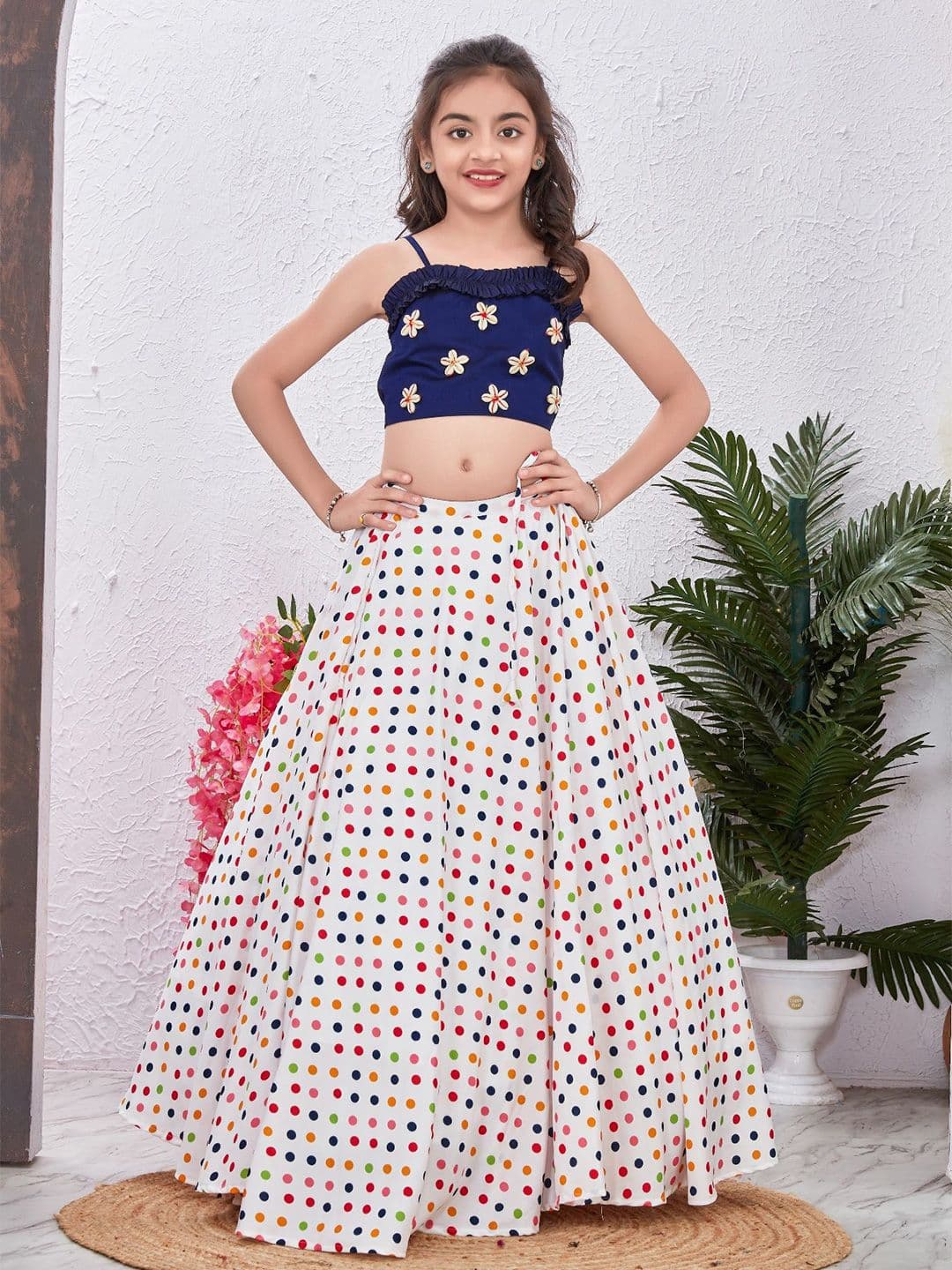 Anneca Girls Printed Patchwork Ready to Wear Lehenga & Blouse With Dupatta - view 1