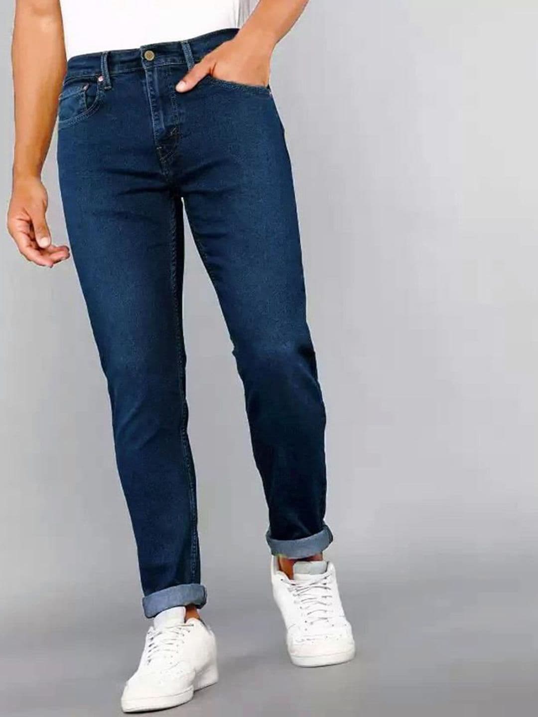 fineblu Men Slash Knee Stretchable Mid Rise Cotton Canvas Jeans - view 1