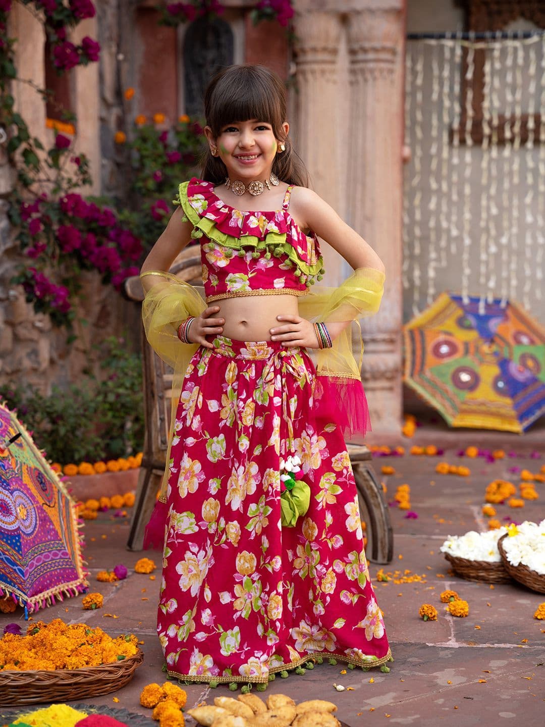 pspeaches Girls Printed Ready to Wear Lehenga & Blouse With Dupatta - view 1