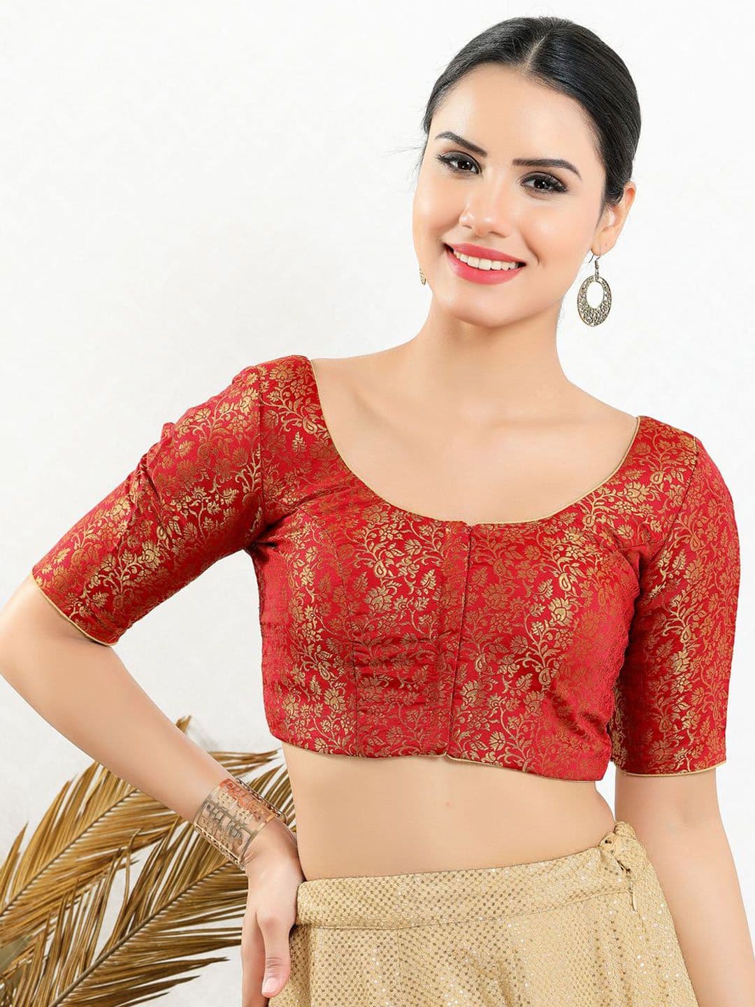 VAMAS - THE DESIGNER BLOUSES Red Woven Design Readymade Saree Blouse - view 1