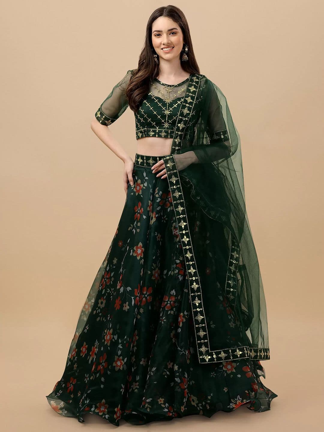 Piludi Embroidered Semi-Stitched Lehenga & Unstitched Blouse With Dupatta - view 1