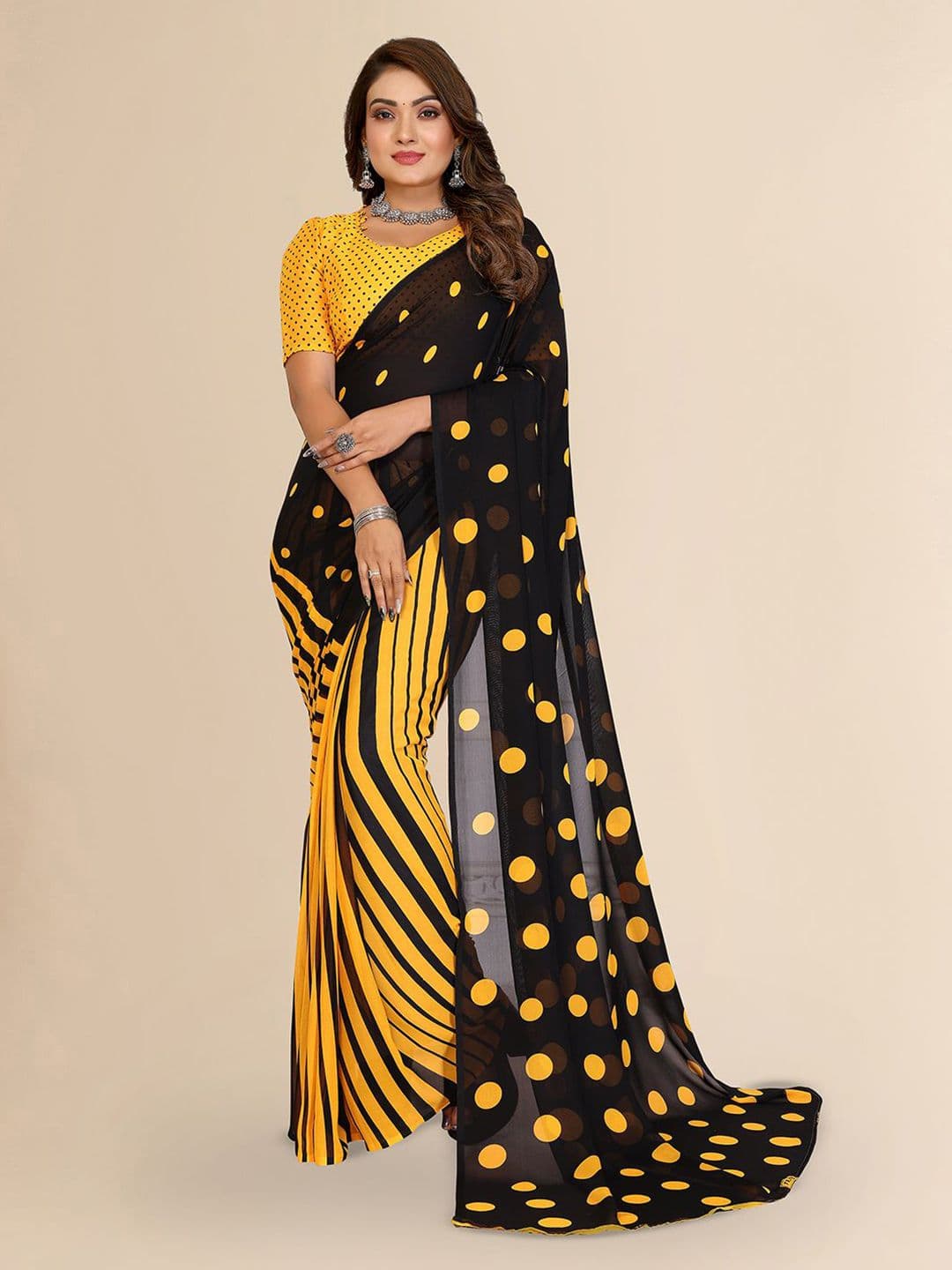 Moda Rapido Polka Dot Poly Georgette Saree - view 1