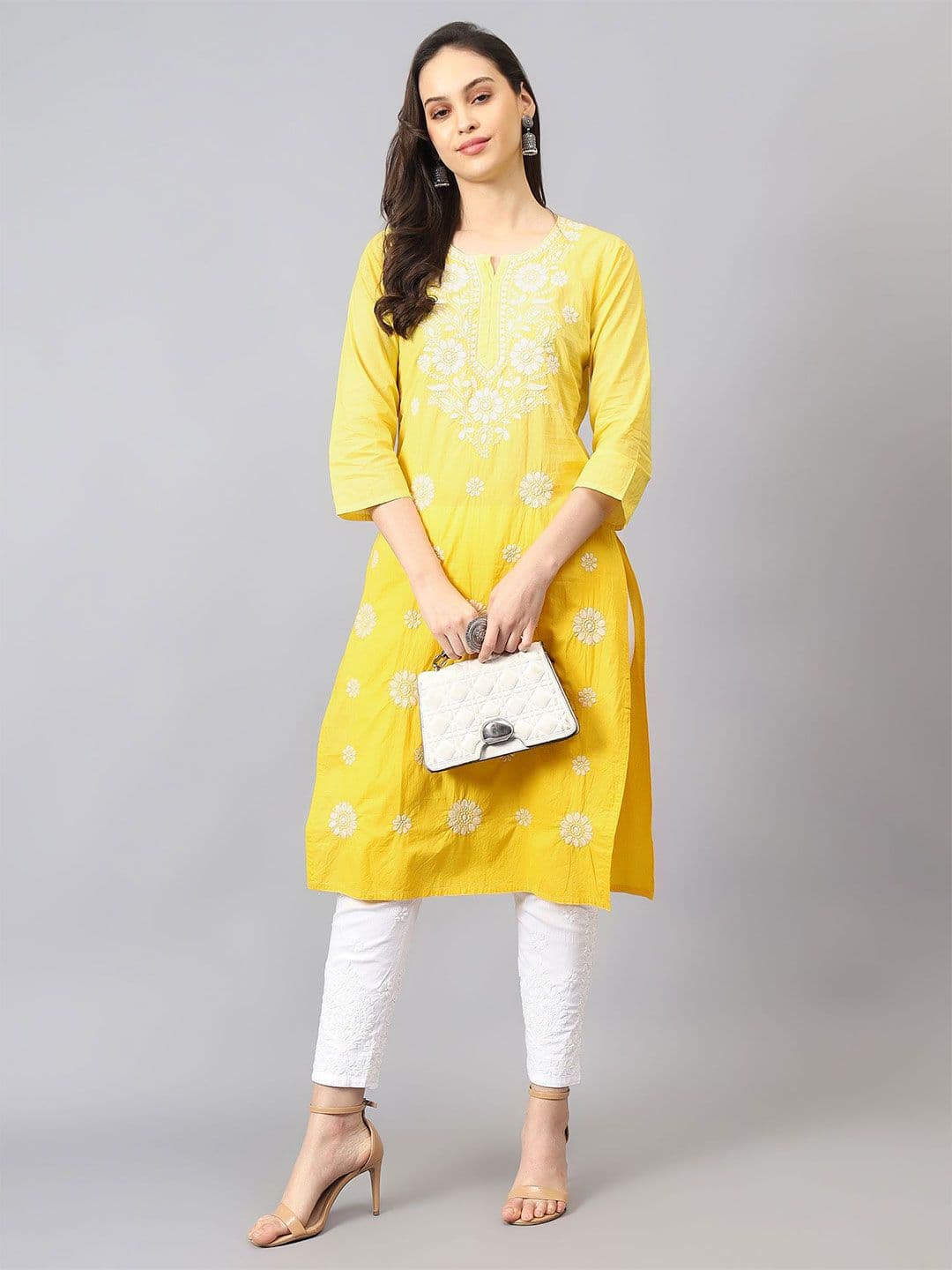 NAZAQAT ETHNIC INDIA Women Floral Embroidered Festive Cotton Straight Kurta - view 1