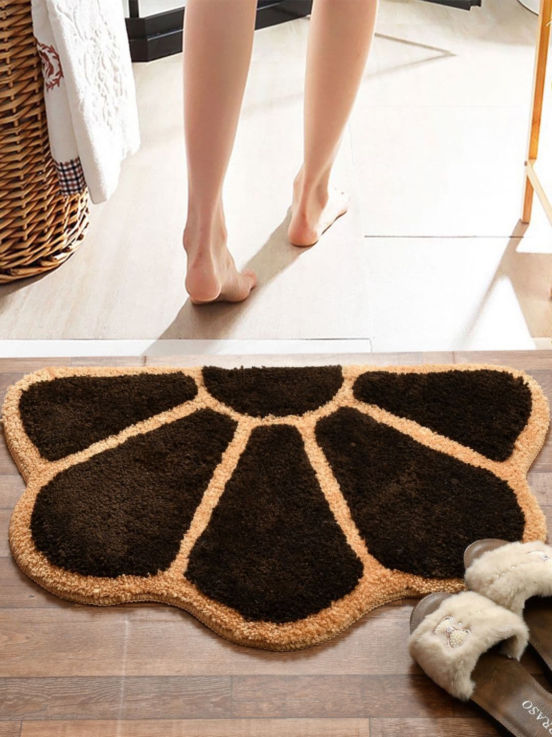 FINE TEX WORLD Brown & Beige Microfiber Anti Skid Doormats - view 1