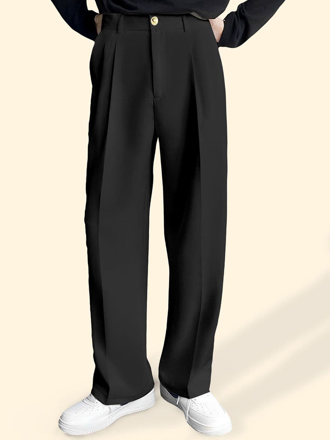 TRIBE Men Solid Relaxed Loose Fit Pleated Trousers