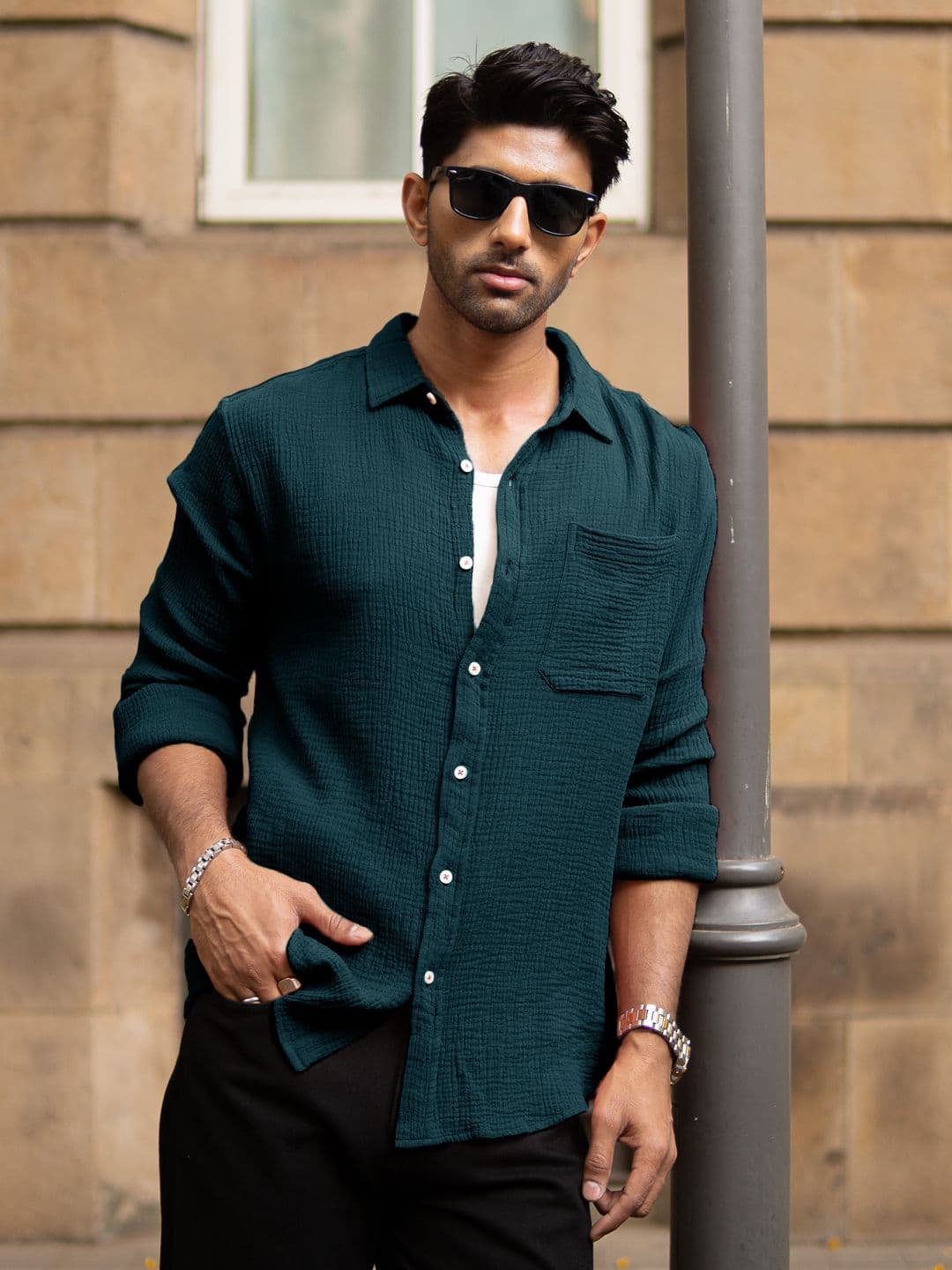 Powerlook Crinkled Lightweight Cotton Long Sleeves Shirt - view 1